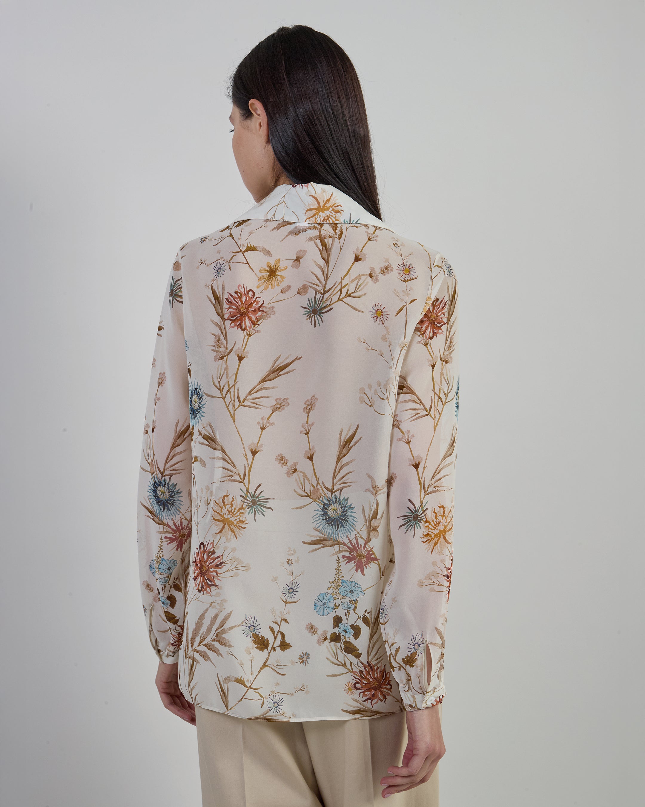 Women's Printed Silk Shirt with Floral Pattern - 2