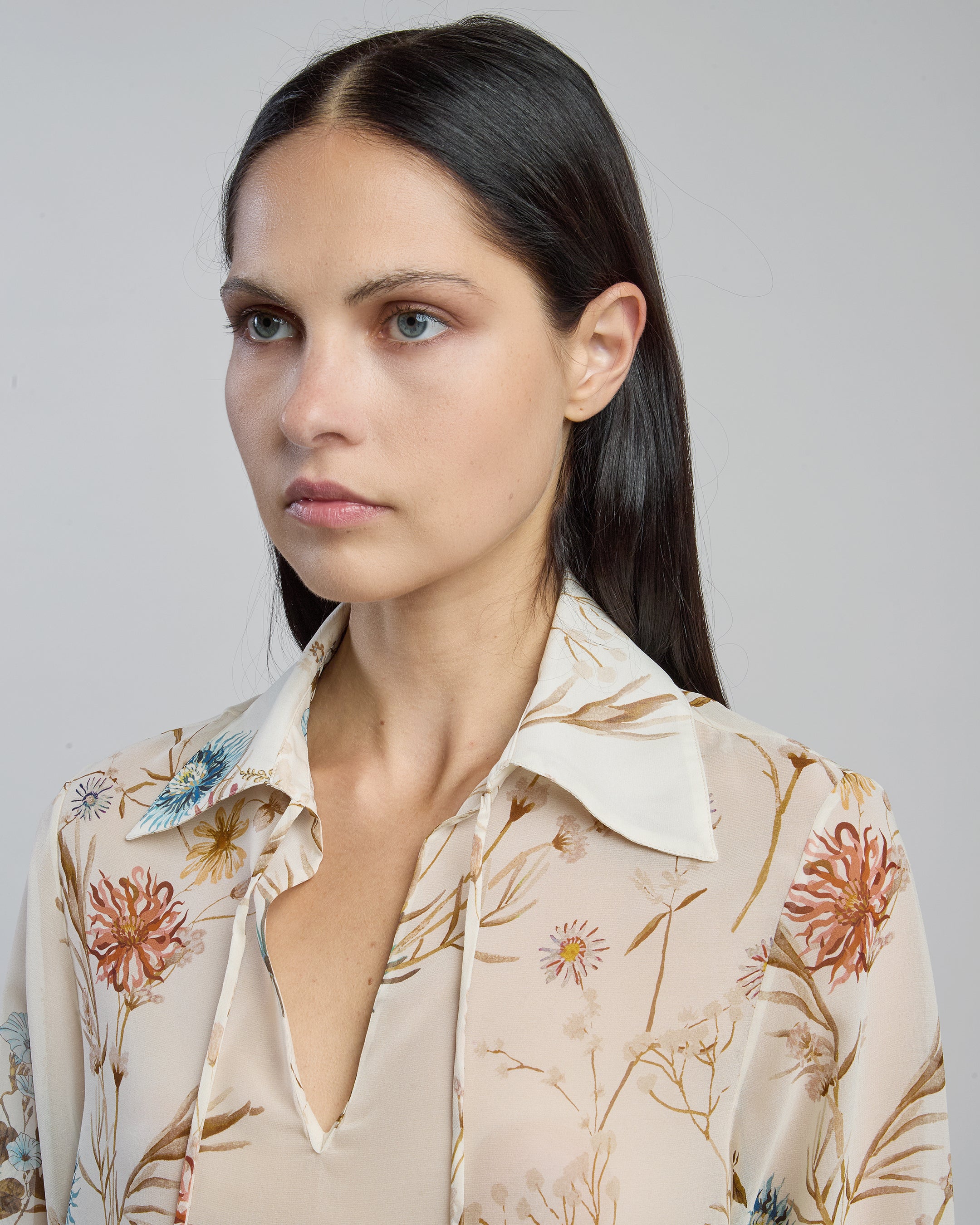 Women's Printed Silk Shirt with Floral Pattern