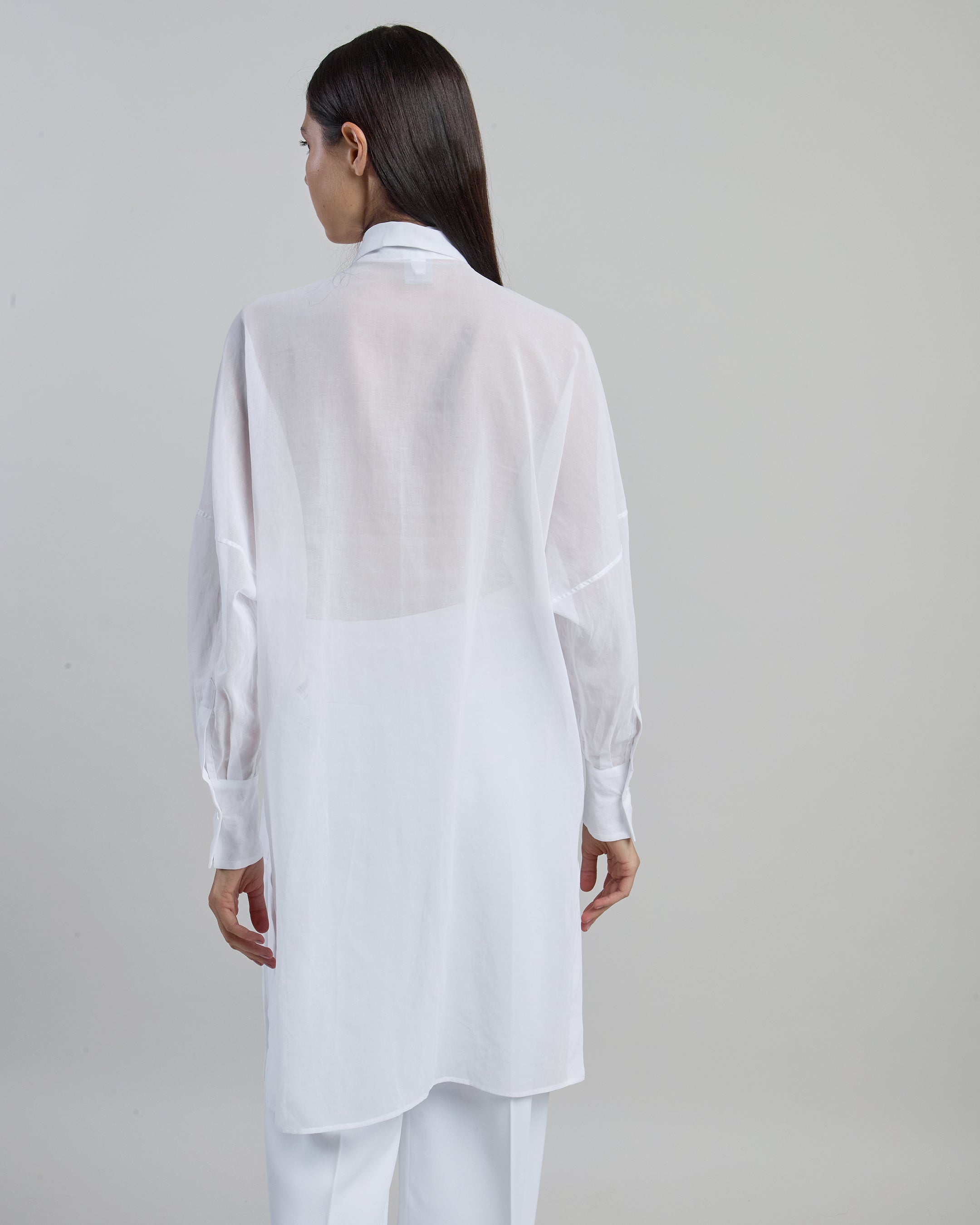 Women's Japanese Cotton Gauze Long Shirt with Plastron alternative