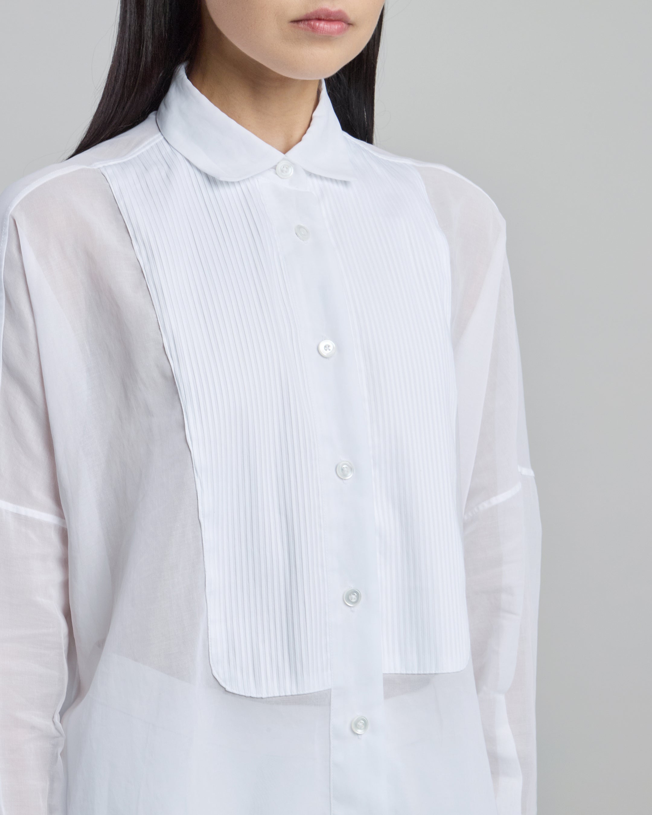 Women's Japanese Cotton Gauze Long Shirt with Plastron - 3