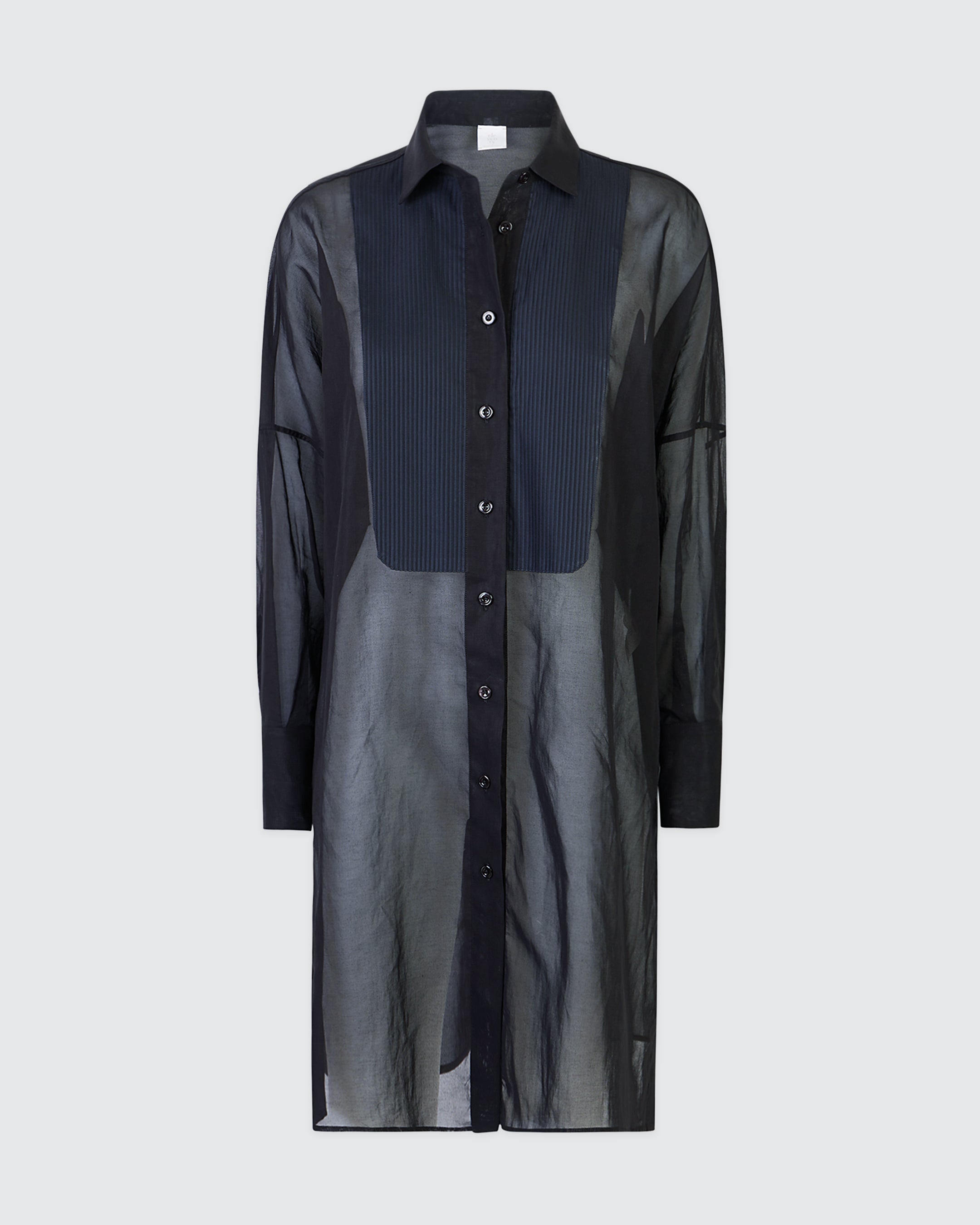 Women's Japanese Cotton Gauze Long Shirt with Plastron - 5