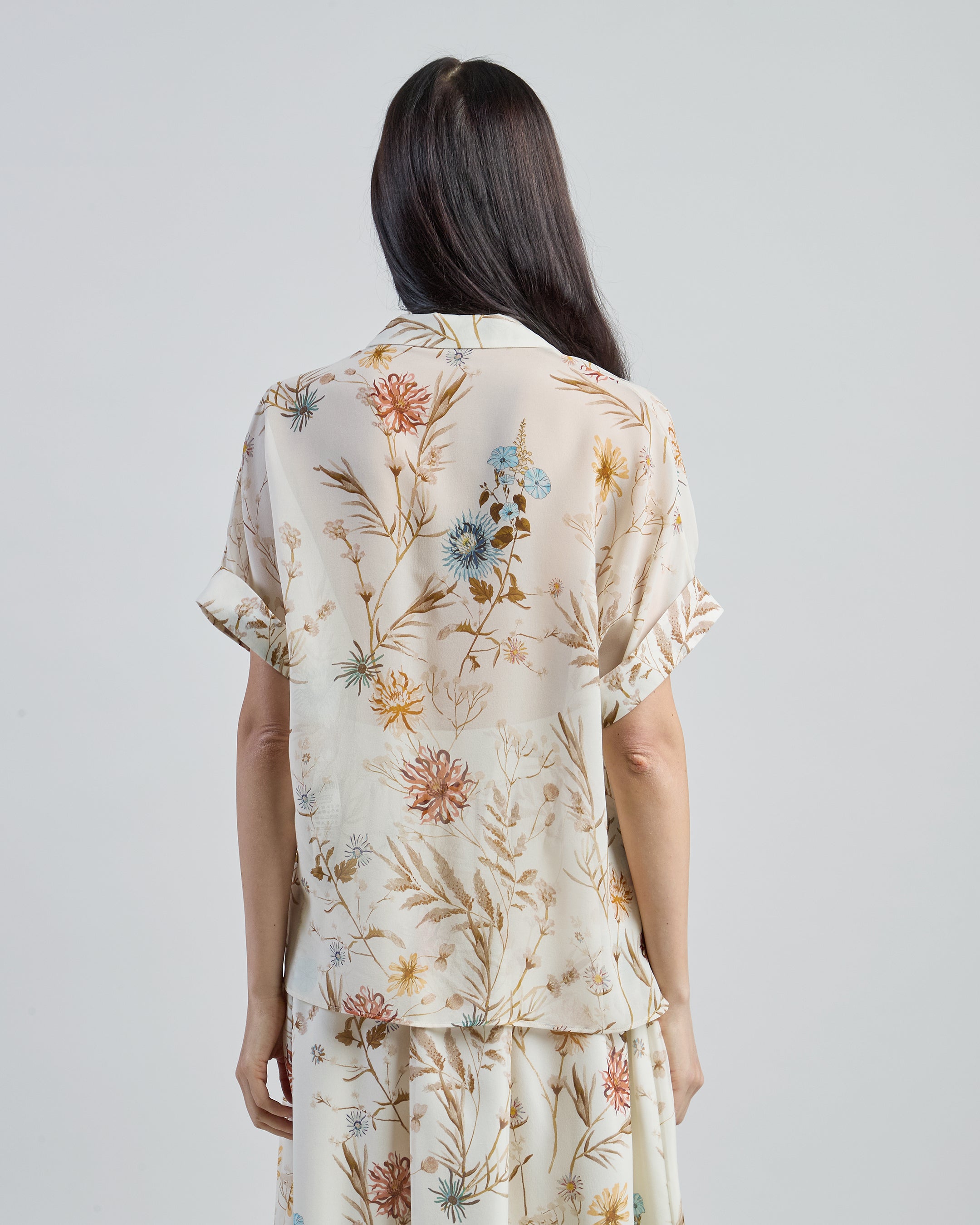 Women's Floral Printed Silk Shirt with Bowling Collar alternative