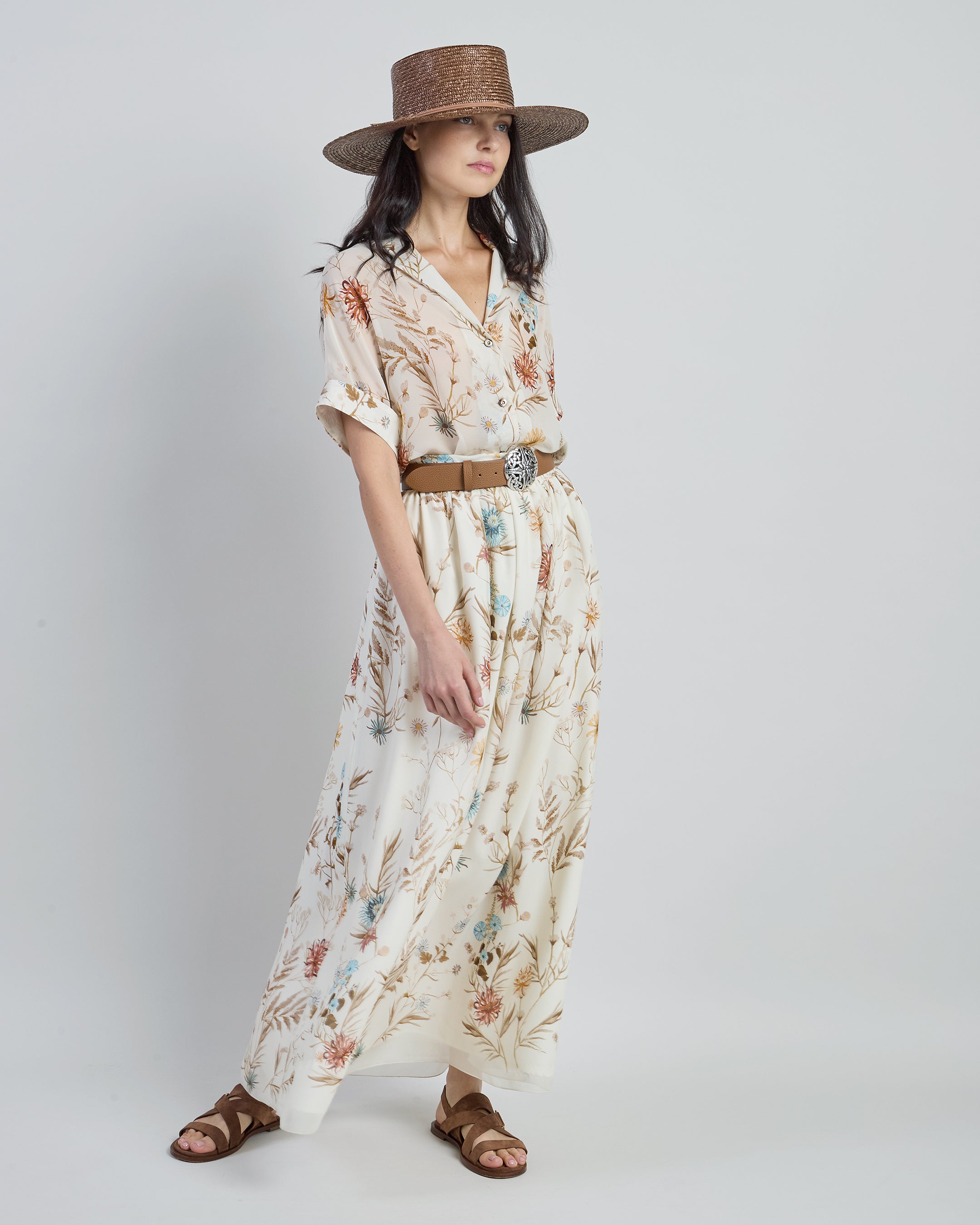 Women's Floral Printed Silk Shirt with Bowling Collar - 4