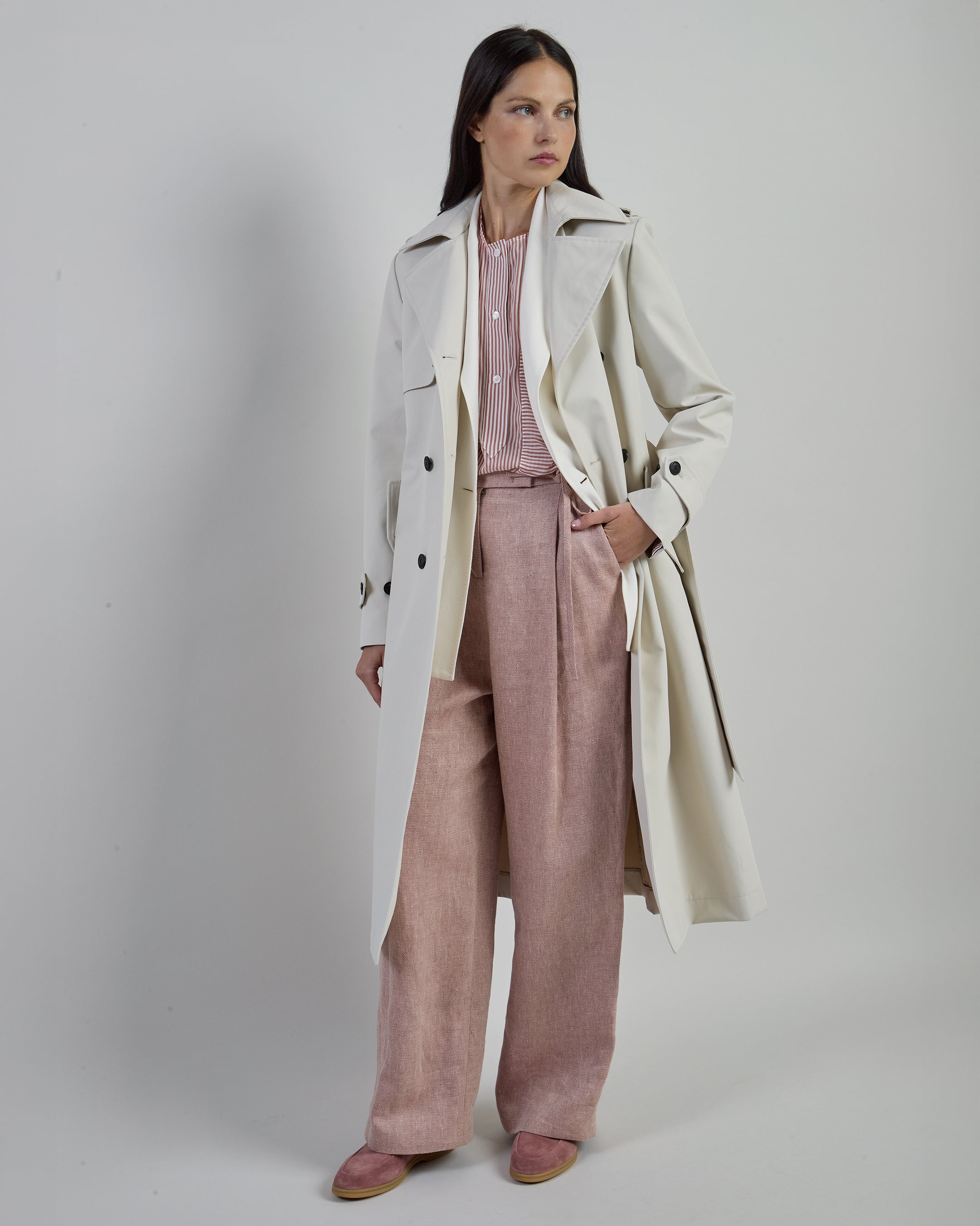 Women's Water-Resistant Long Cotton Trench Coat
