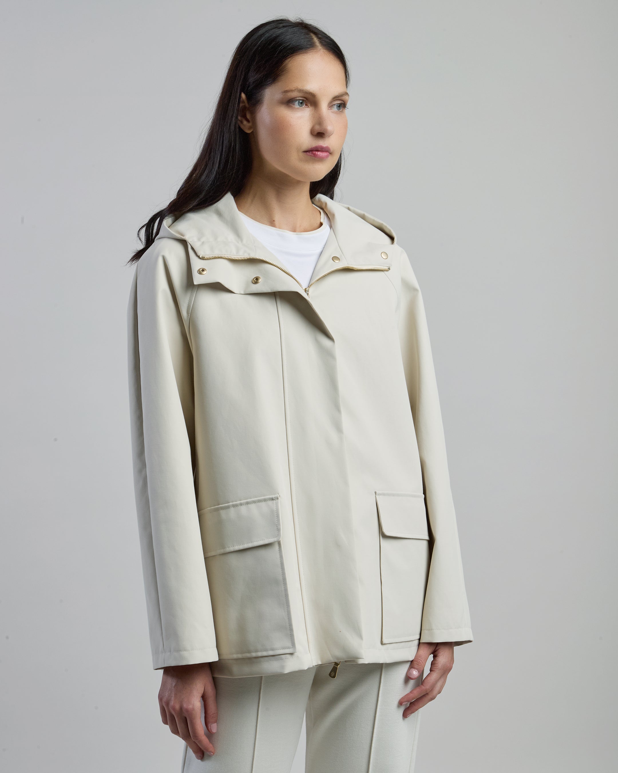 Women's Water-Resistant Cotton Caban Jacket with Hood - 3