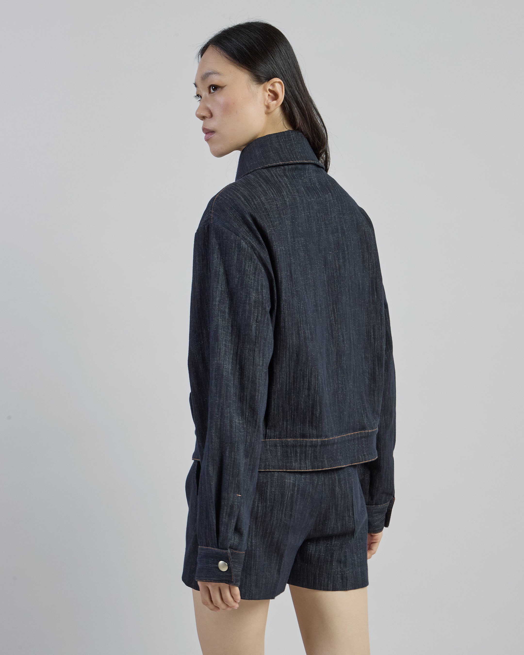 Women's Denim Effect Jacquard Cotton Jacket with Lurex alternative