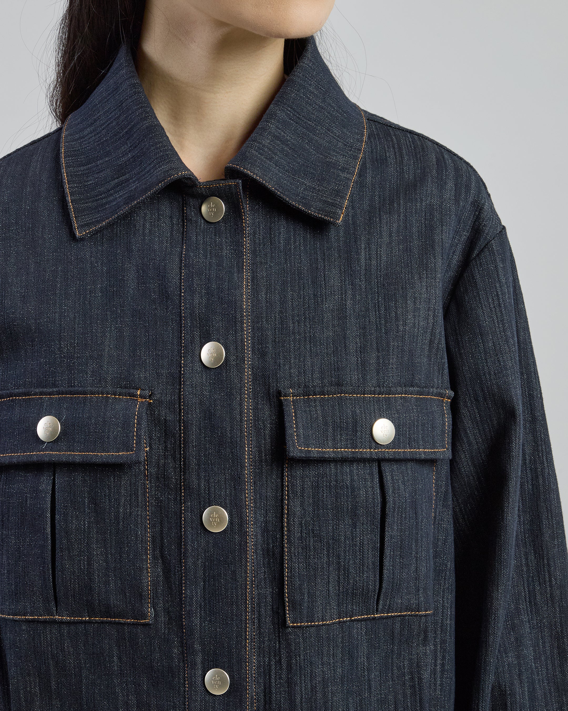 Women's Denim Effect Jacquard Cotton Jacket with Lurex - 3