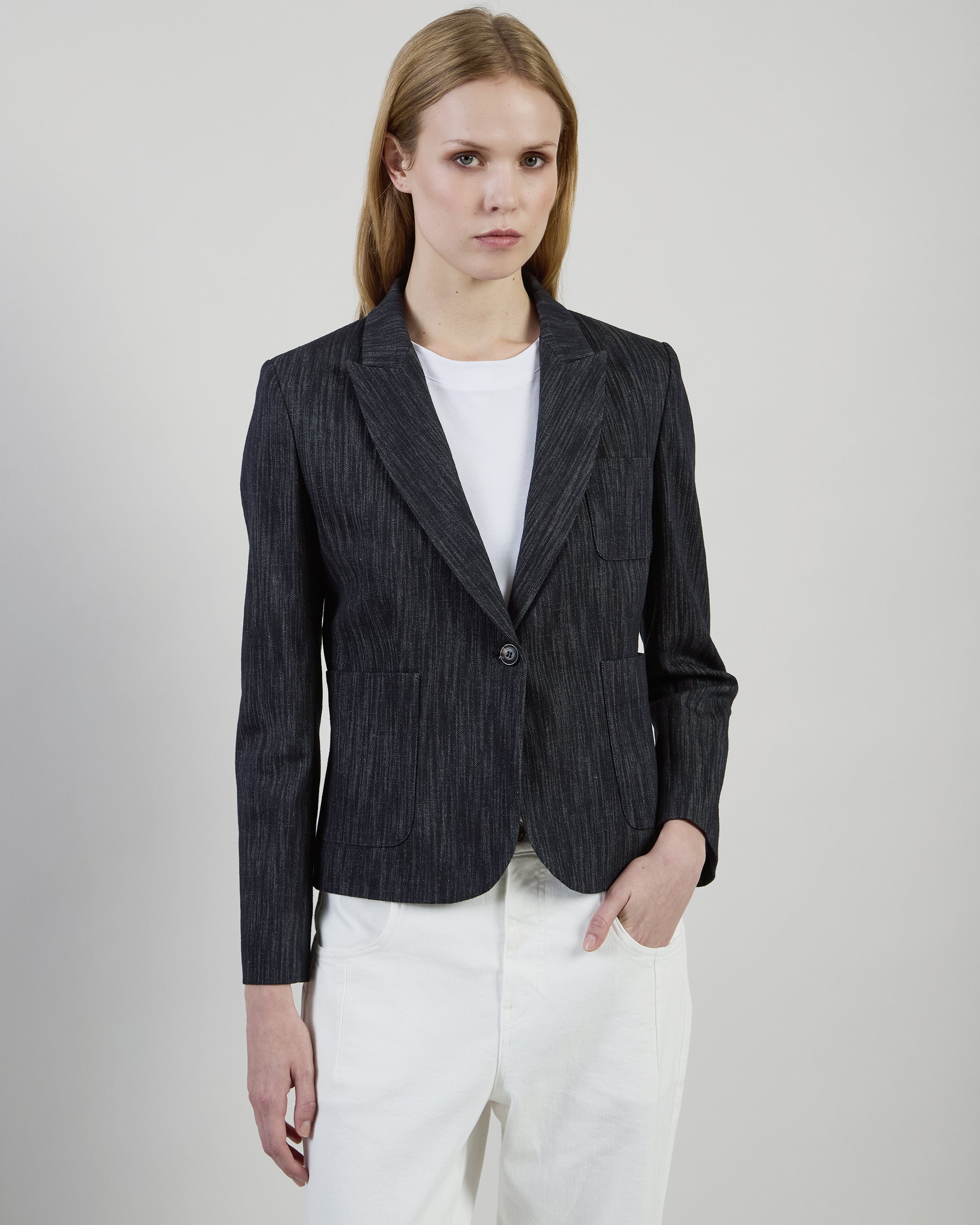 Women's Short Cotton Jacquard and Lurex Jacket
