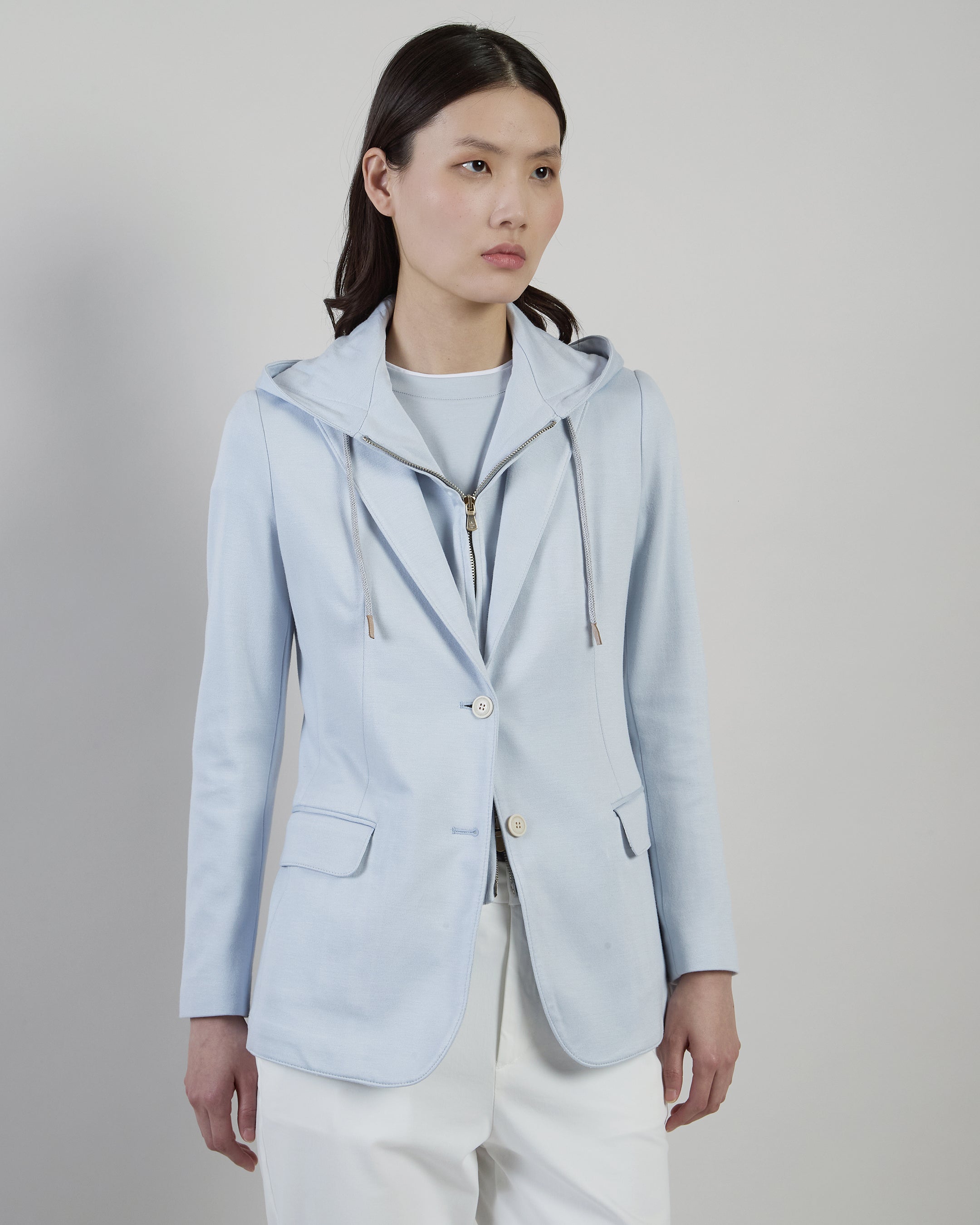 Women's Single-Breasted Viscose Cotton Jacket with Hood - 1