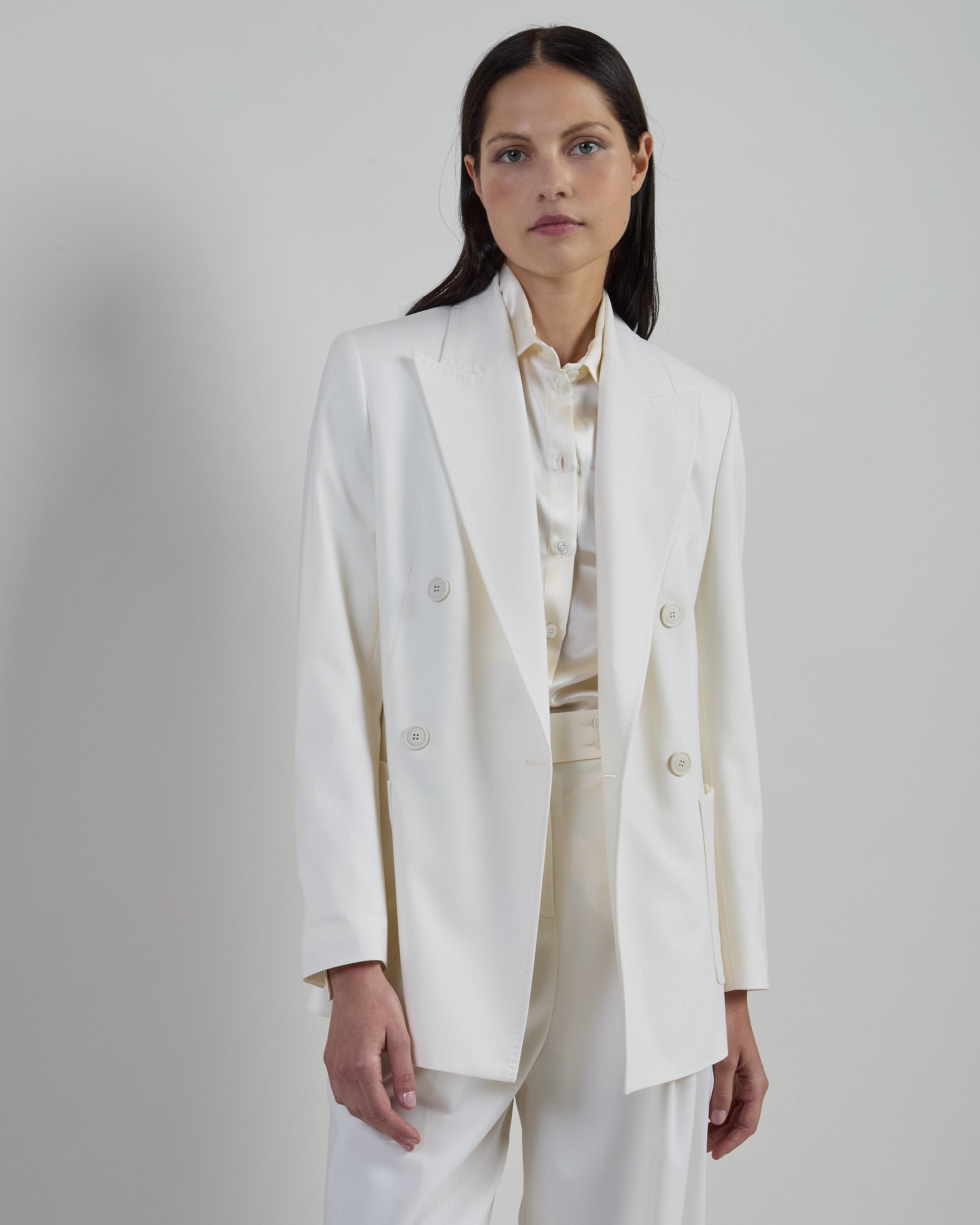 Double-Breasted Stretch Wool Jacket with MF Stitching - 1