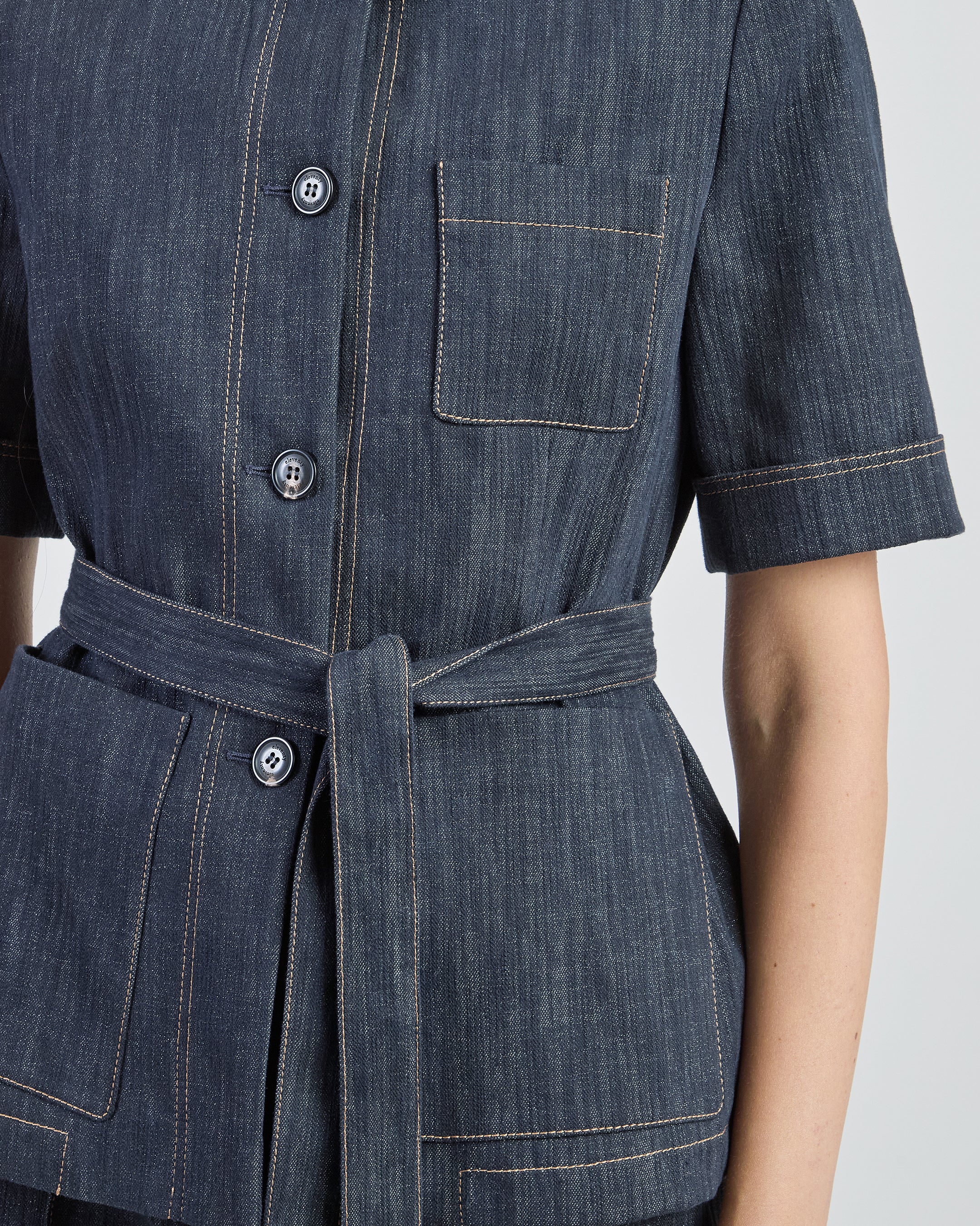 Women's Single-Breasted Cotton Jacquard Jacket with Belt - 3