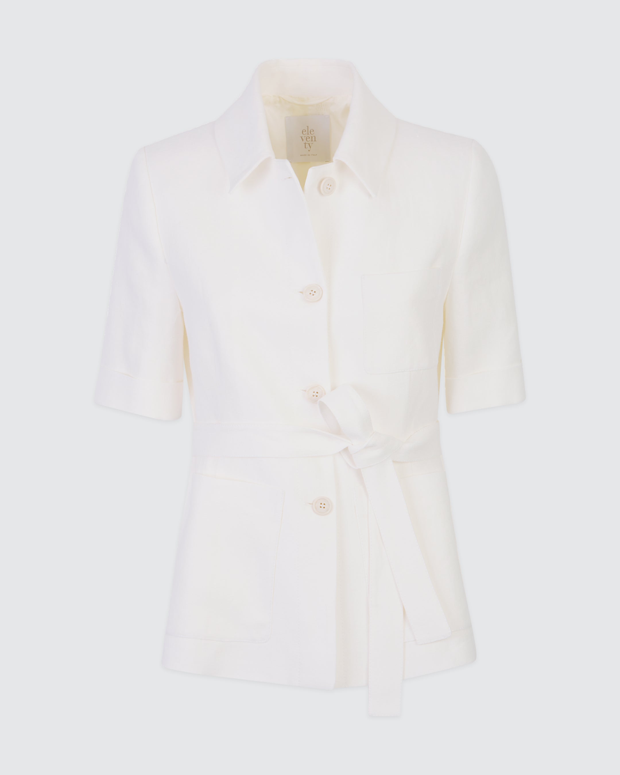 Short-Sleeved Single-Breasted Linen Jacket with Belt - 4