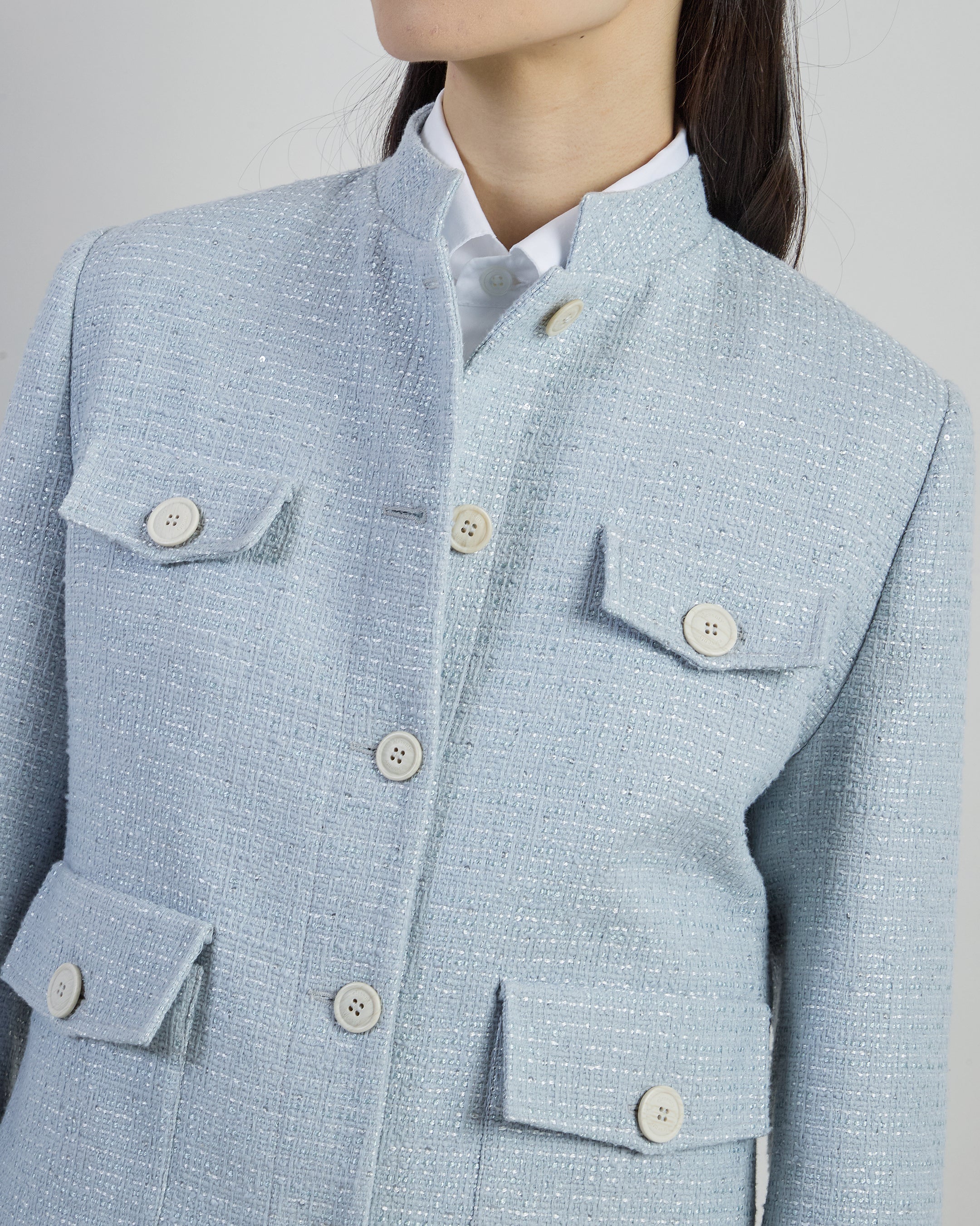 Women's Cotton Bouclé Standing Collar Field Jacket - 3