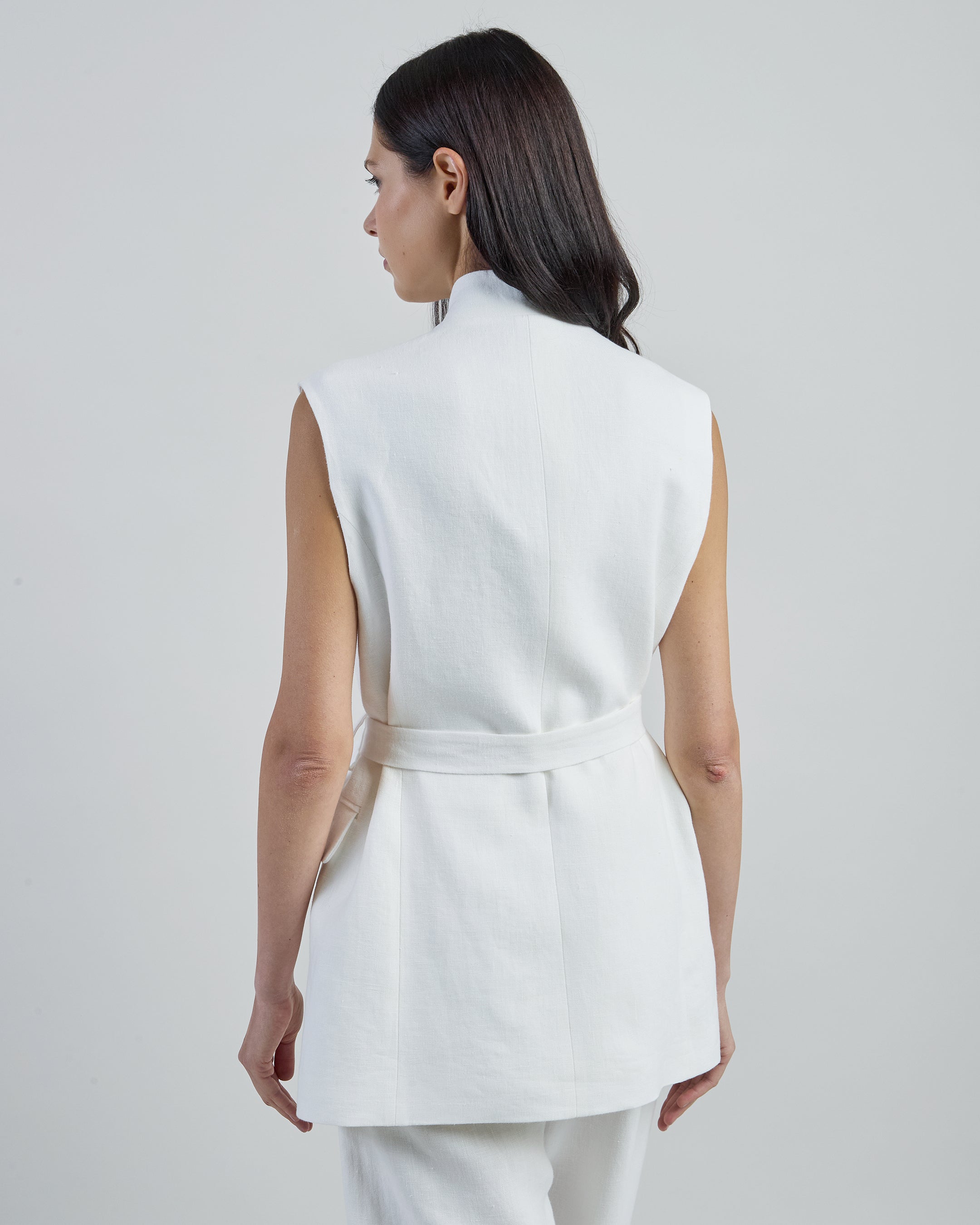 Women's Belted Linen Vest in Sackcloth Fabric - 2