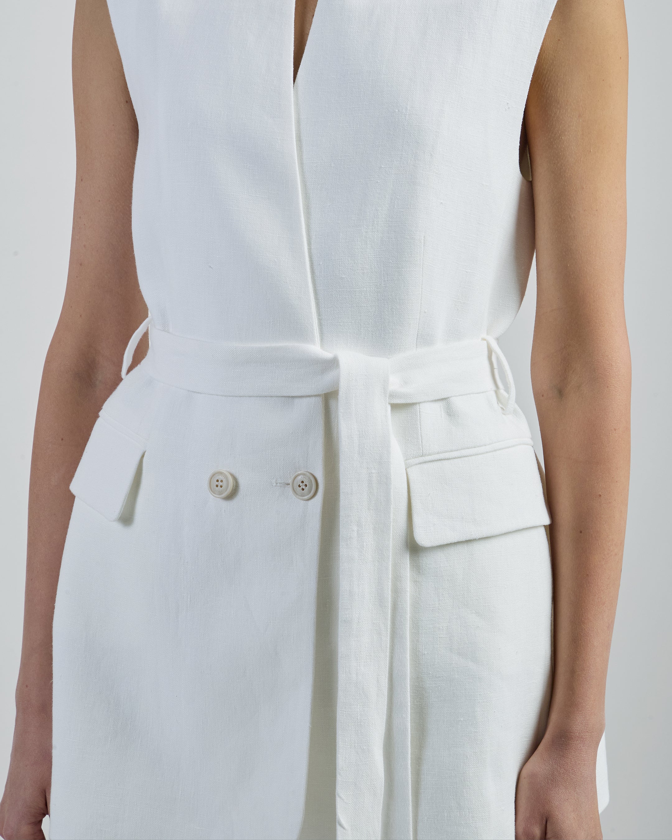 Women's Belted Linen Vest in Sackcloth Fabric - 3