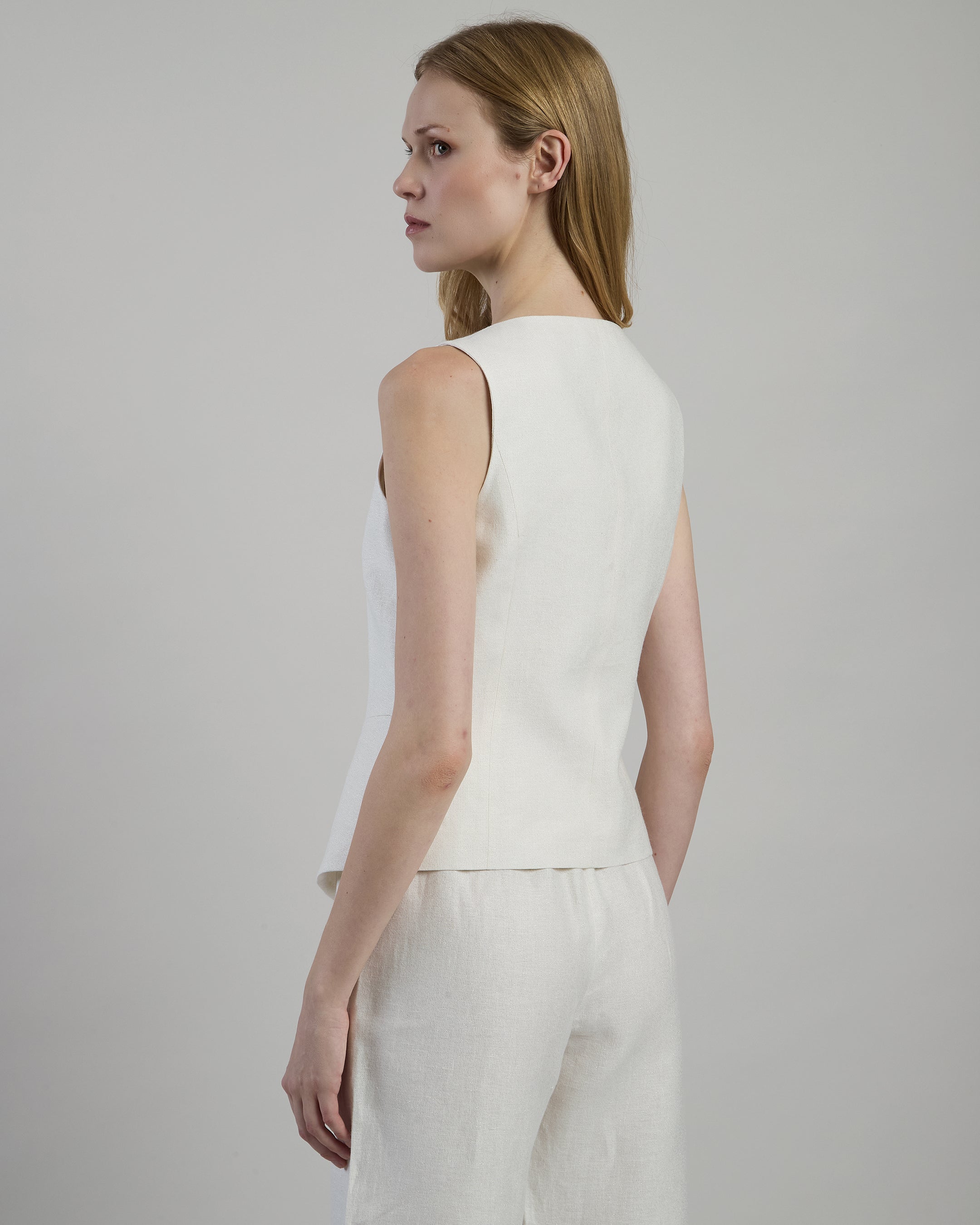 Women's Linen and Viscose Lurex Vest with Boat Neck - 2