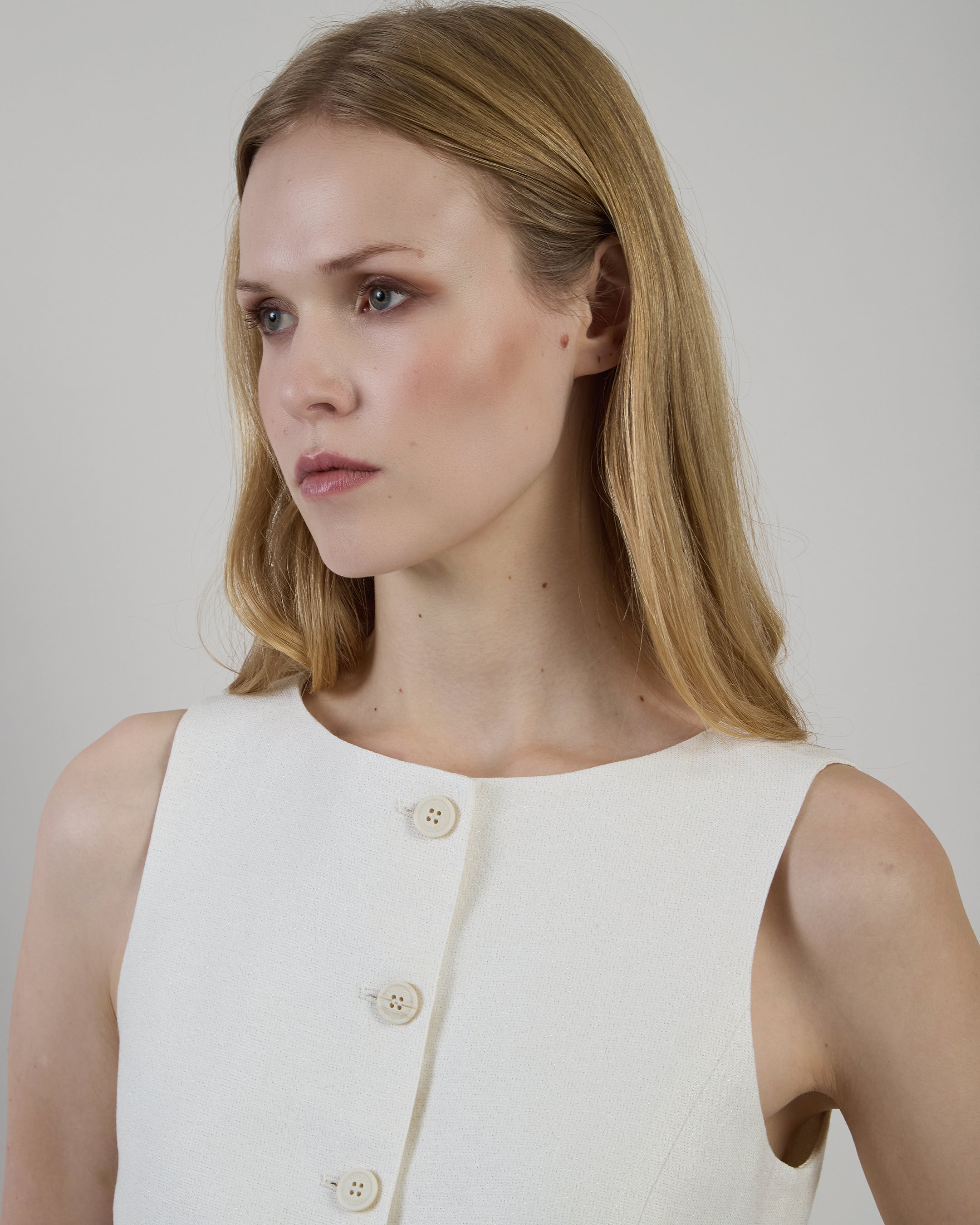 Women's Linen and Viscose Lurex Vest with Boat Neck - 3