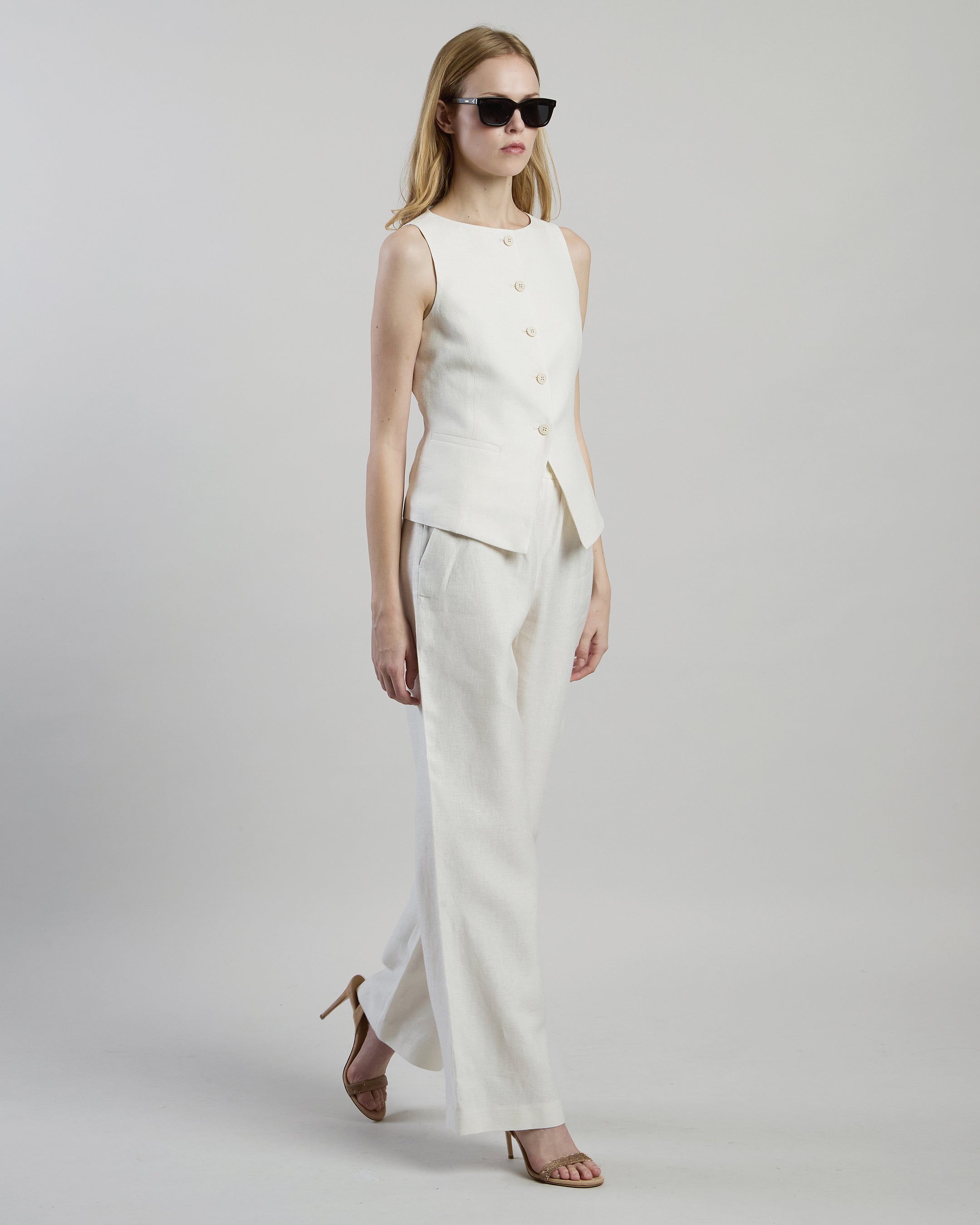 Women's Linen and Viscose Lurex Vest with Boat Neck - 4