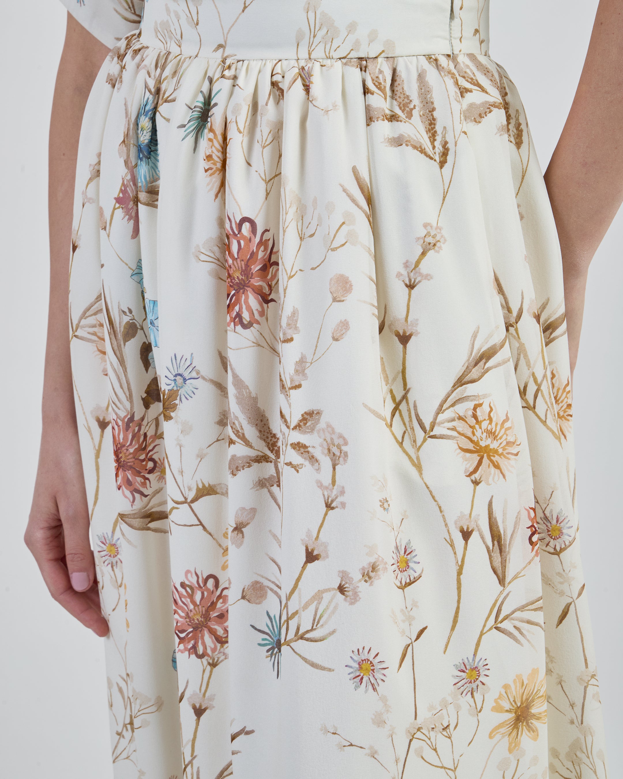 Long Printed Silk Georgette Skirt with Floral Pattern