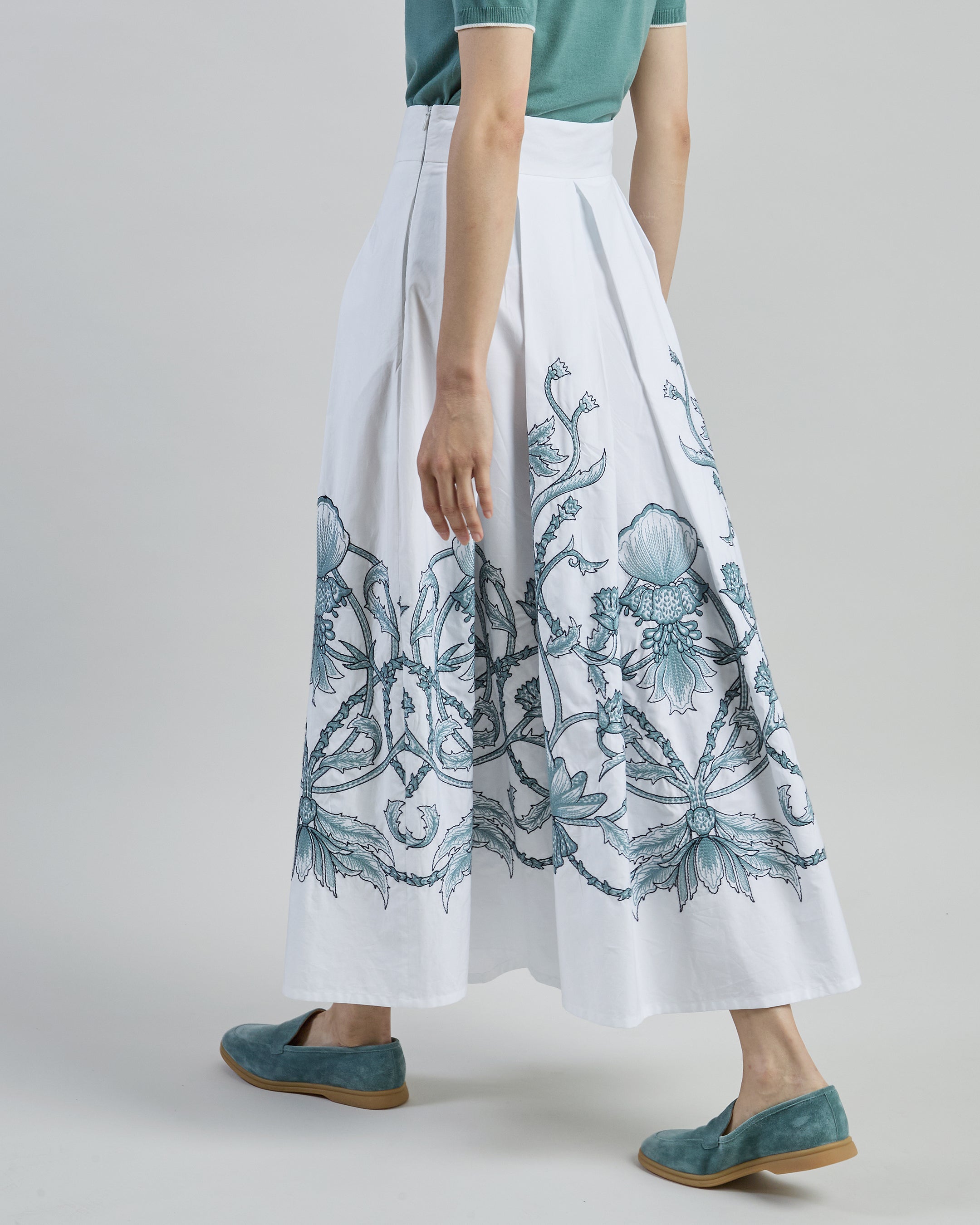 Long Cotton Poplin Skirt with Contrast Embroidery - 2