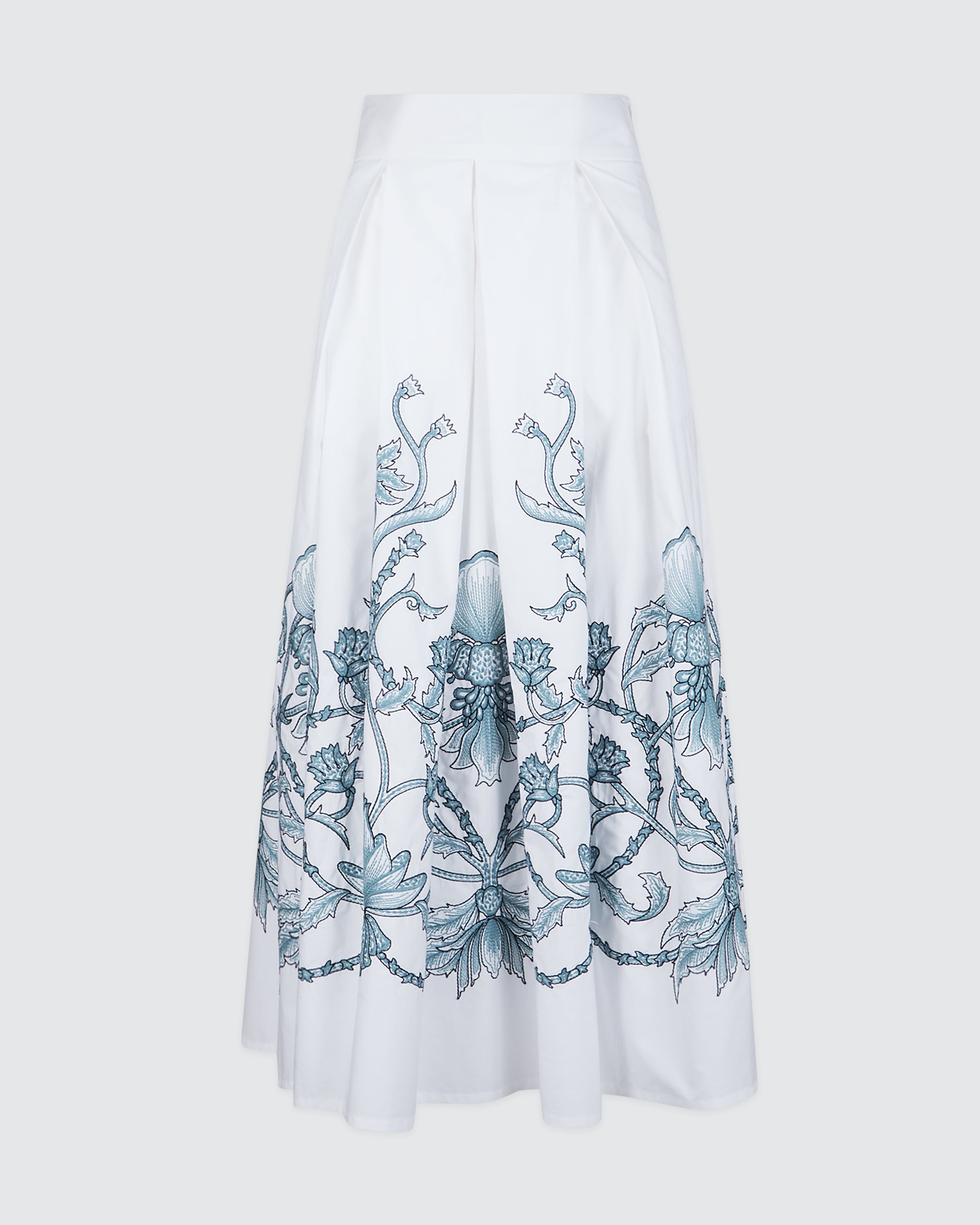 Long Cotton Poplin Skirt with Contrast Embroidery