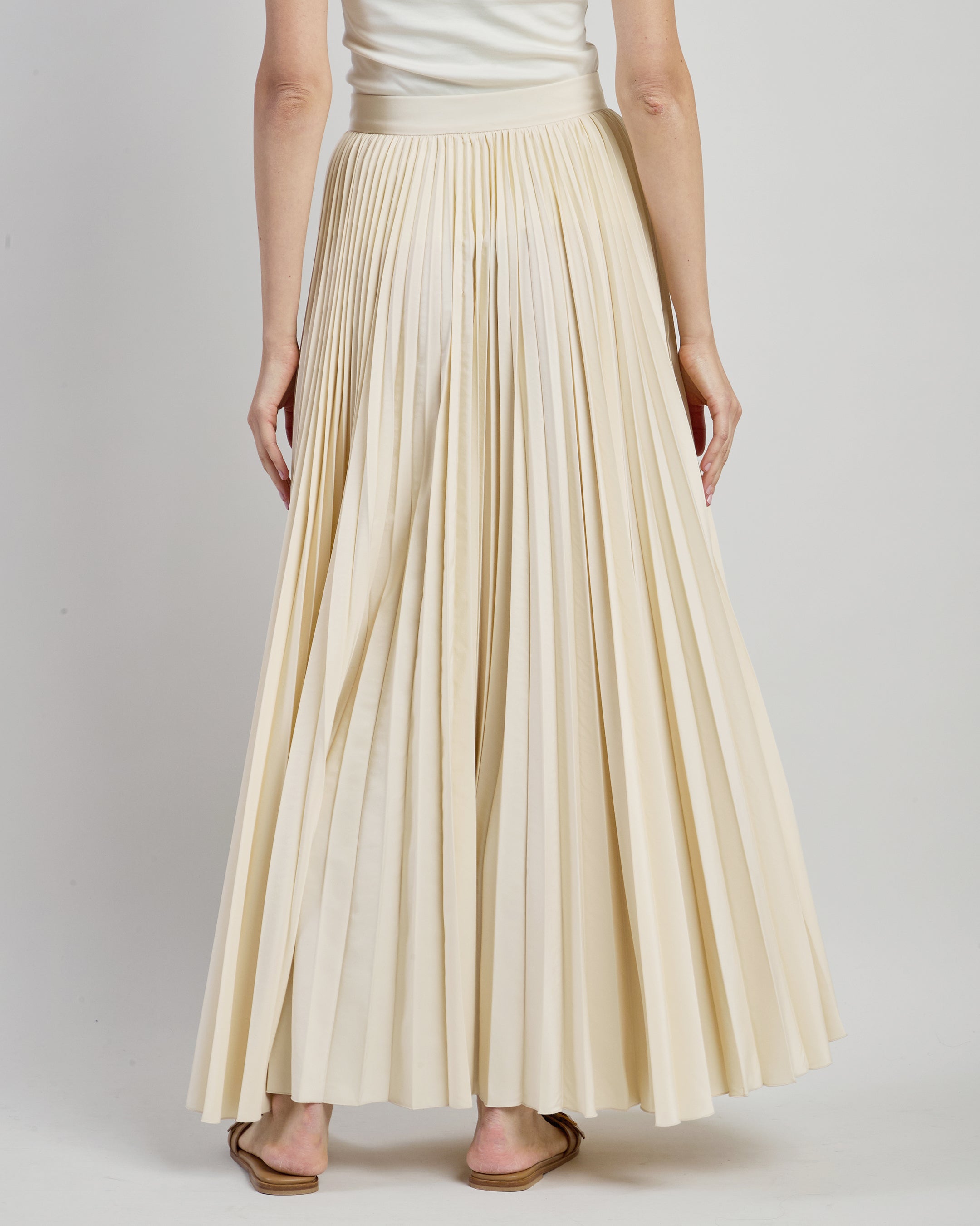 Long Pleated Soleil Skirt in Beige Technical Fabric - 2