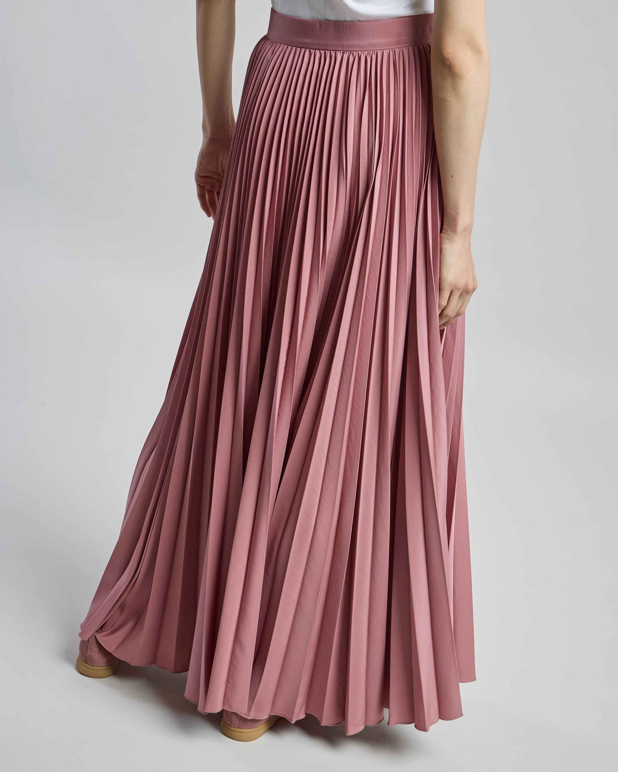 Long Pleated Soleil Skirt in Beige Technical Fabric - 6