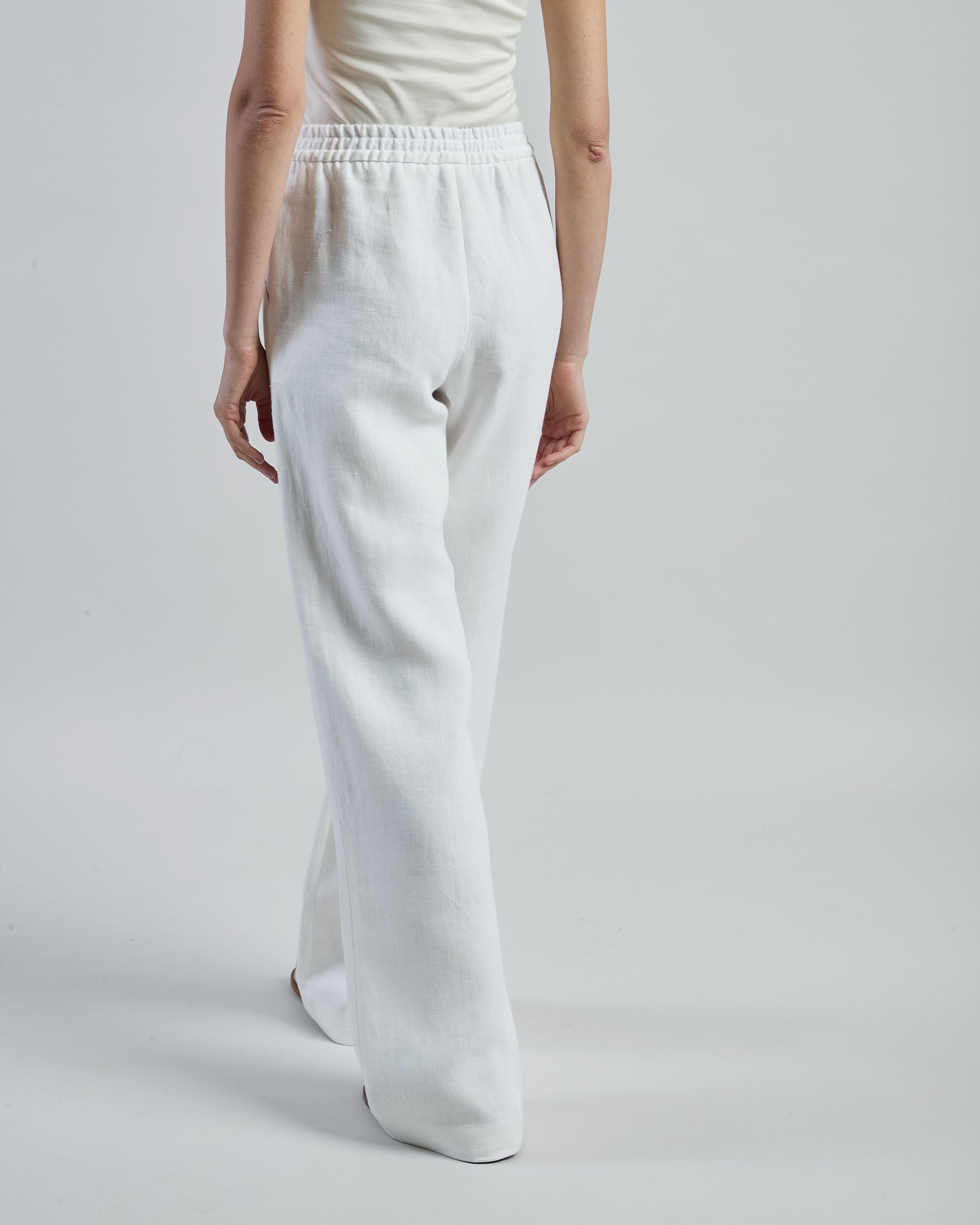 Women's 100% linen trousers with elasticated waist - 2