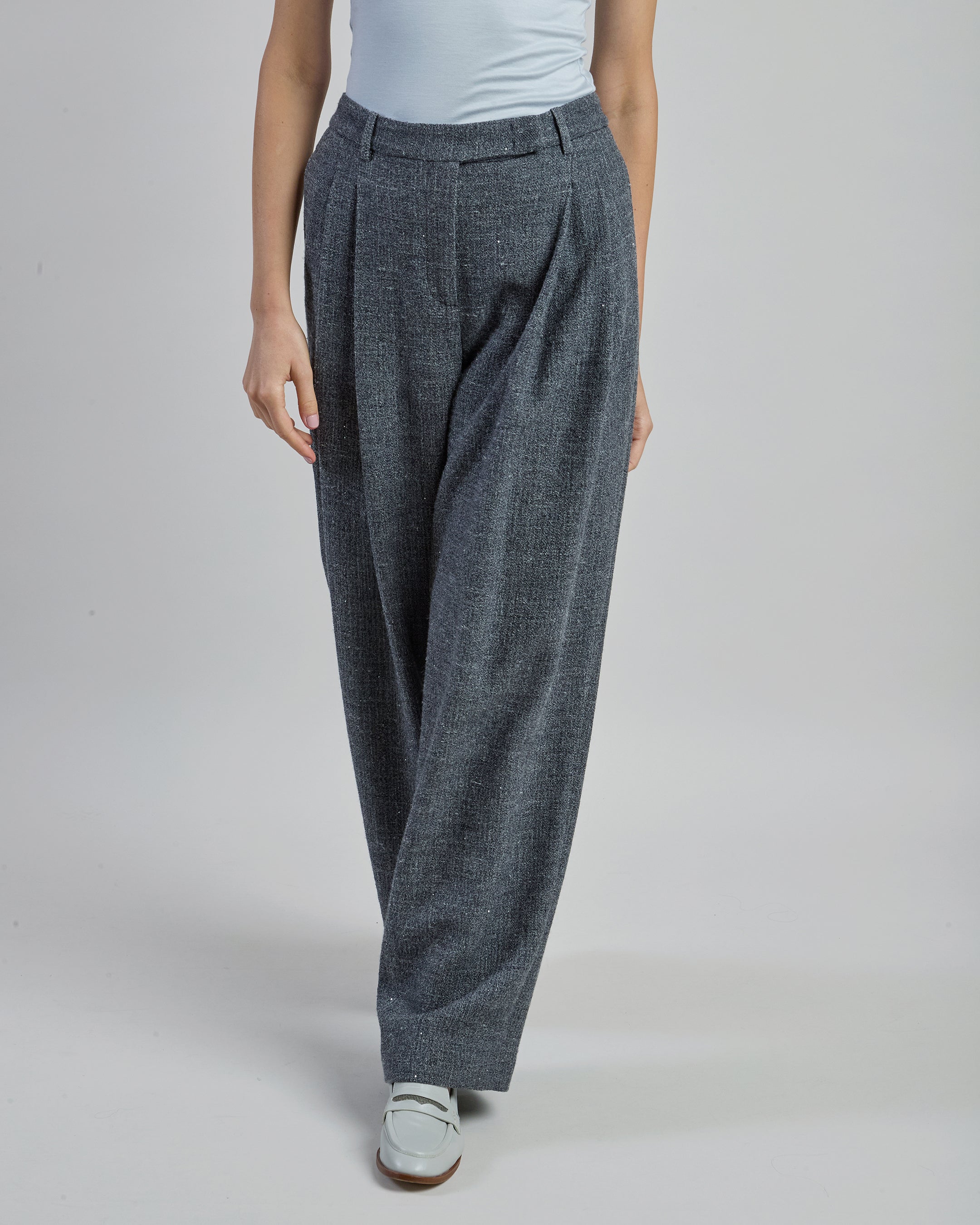 Women's Wool and Linen Trousers with Micro Sequins - 1