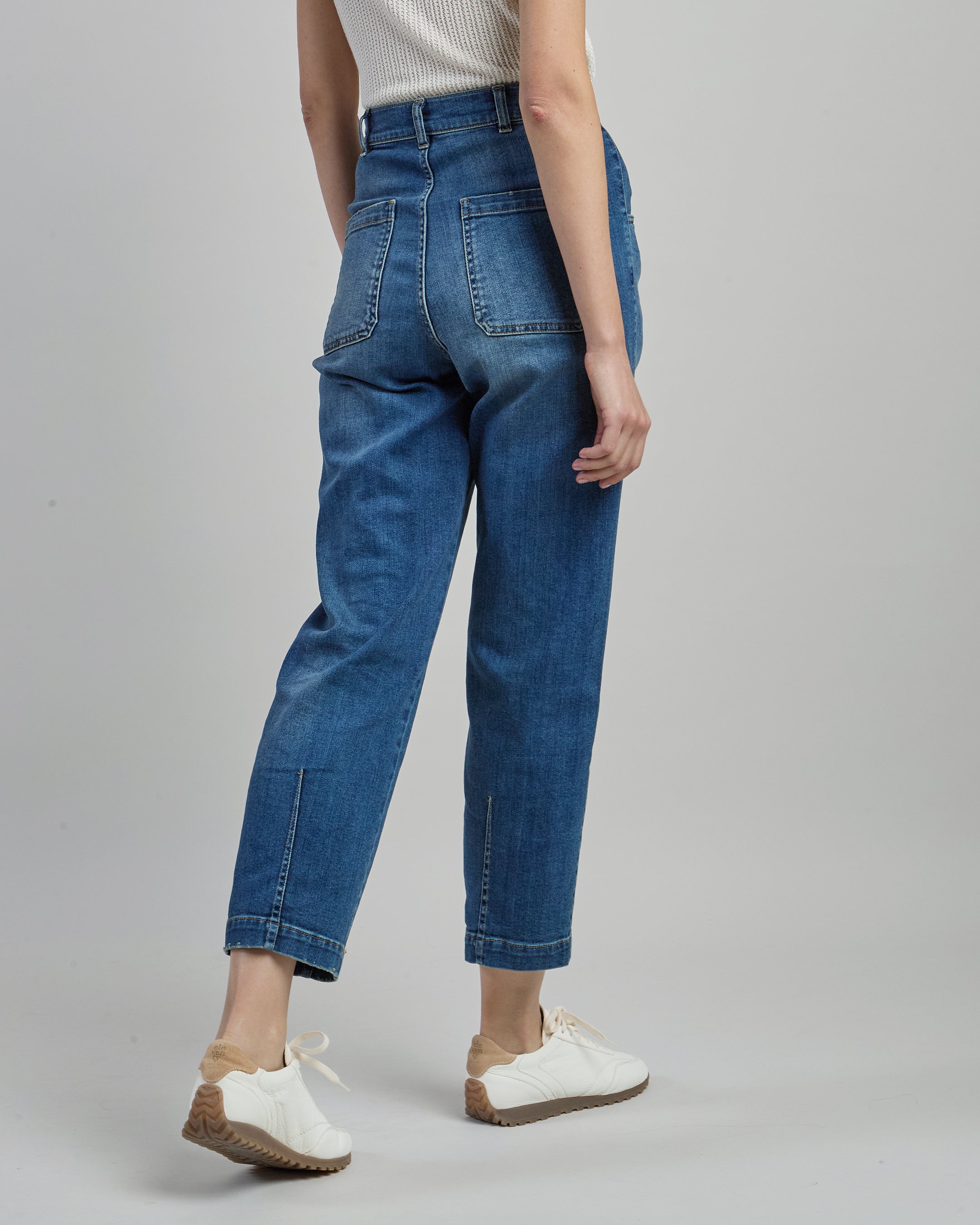 Women's Stretch Cotton Denim Trousers with Pleats alternative
