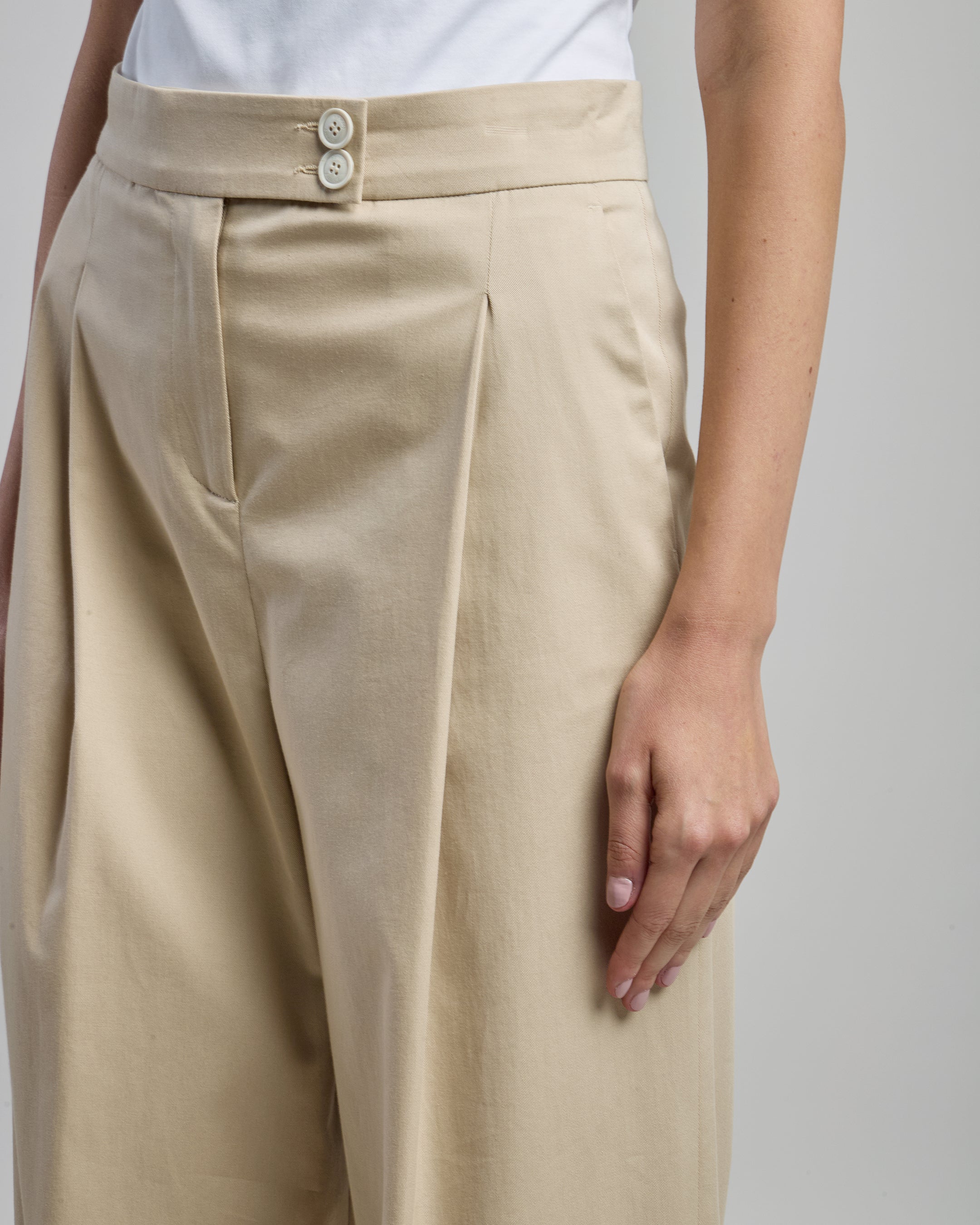 Women's High-Waist Stretch Cotton Trousers with Pleats - 3