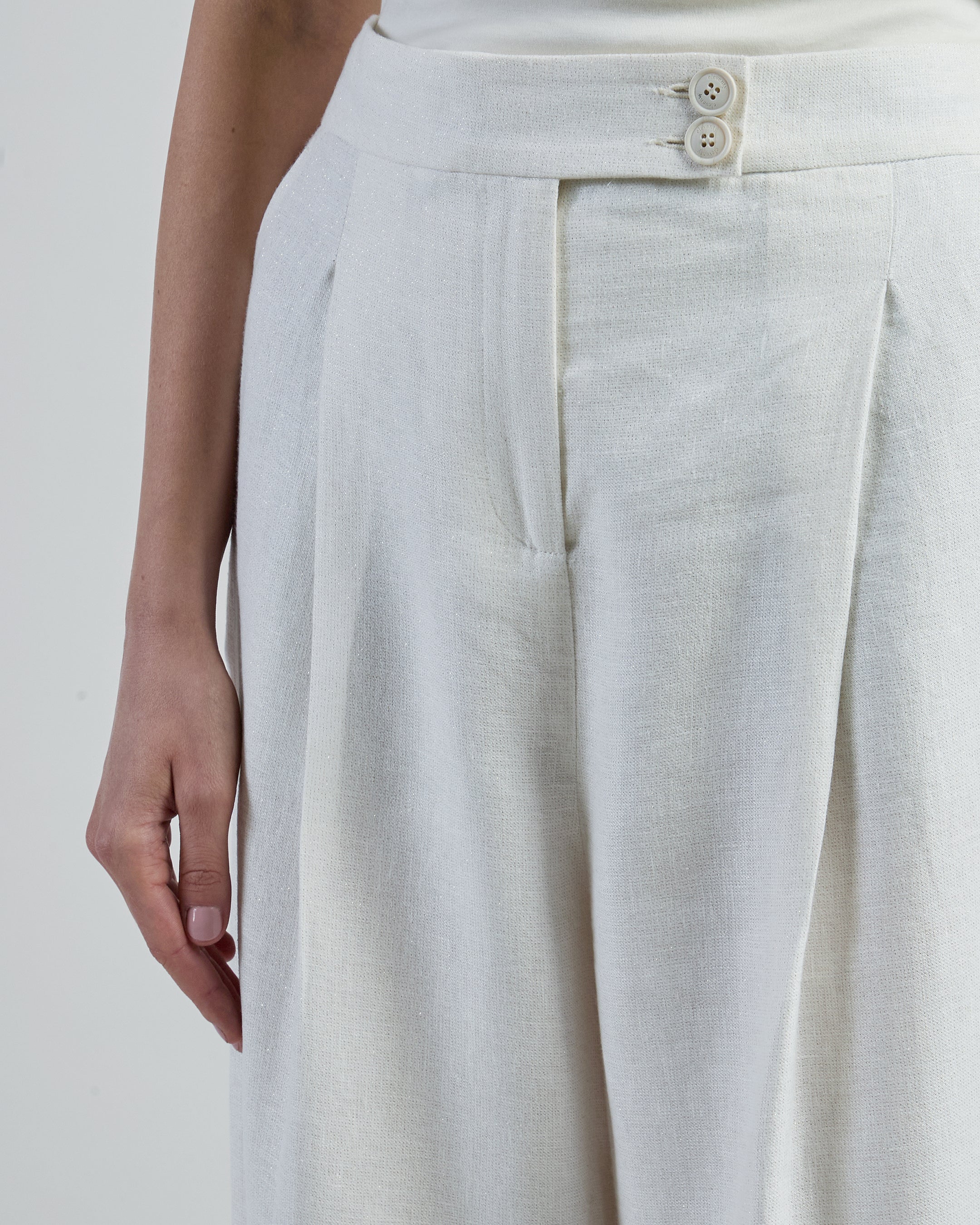 Women's Linen and Viscose Lurex Straight-Leg Trousers - 3