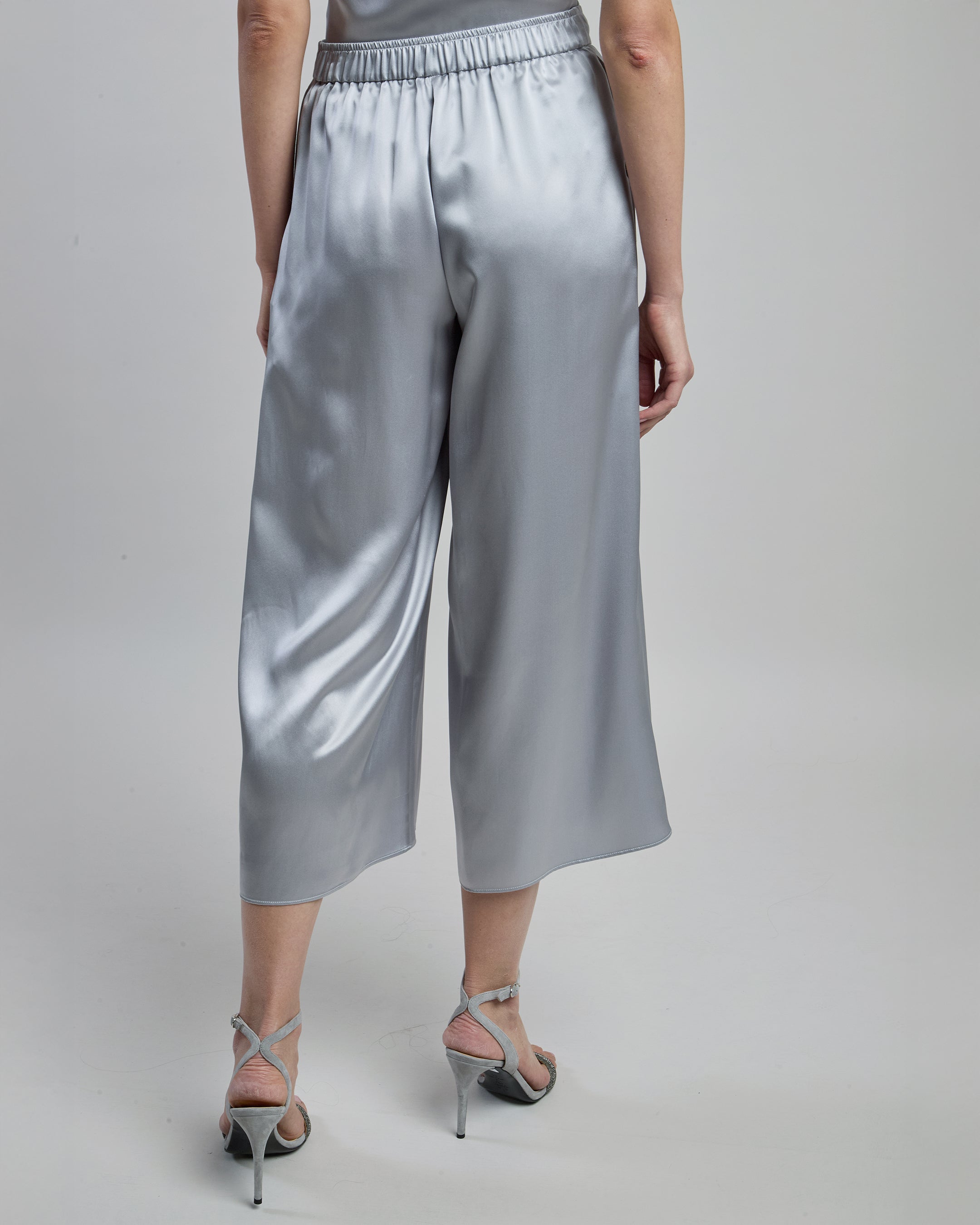 Women's Elegant Double Silk Satin Trousers with Pleats - 2