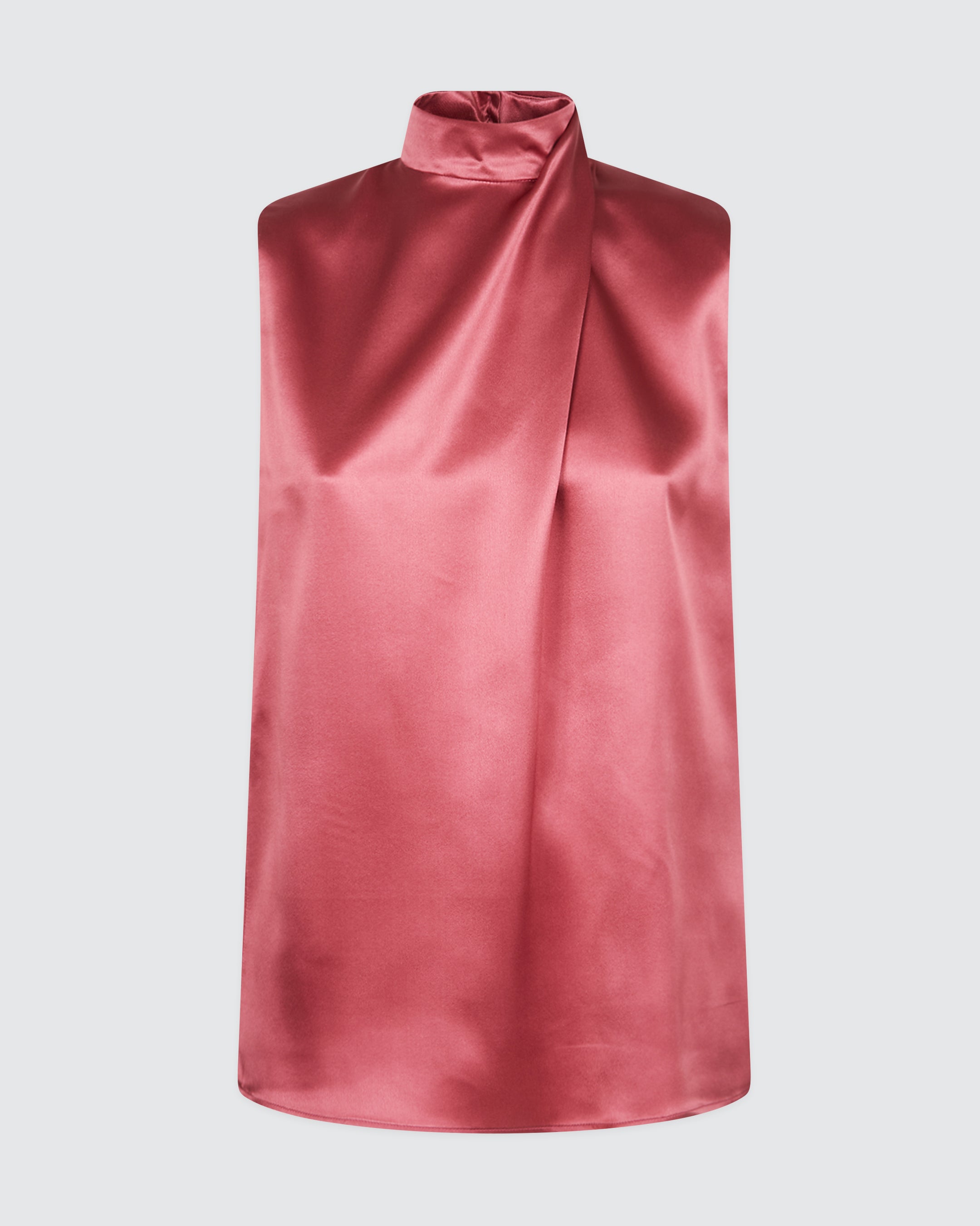 Women's Sleeveless Double Silk Satin Crossover Neck Top - 5