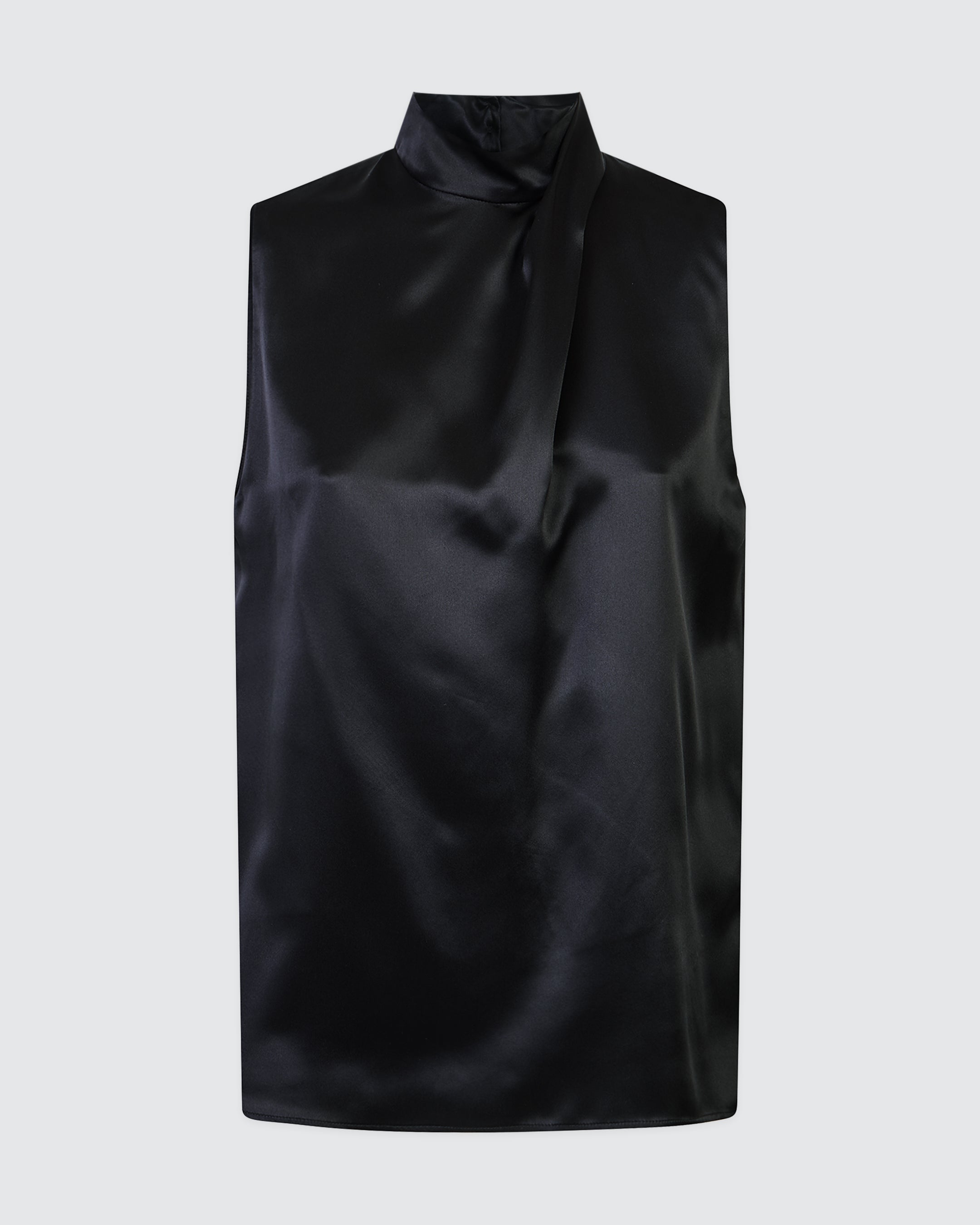 Women's Sleeveless Double Silk Satin Crossover Neck Top - 9