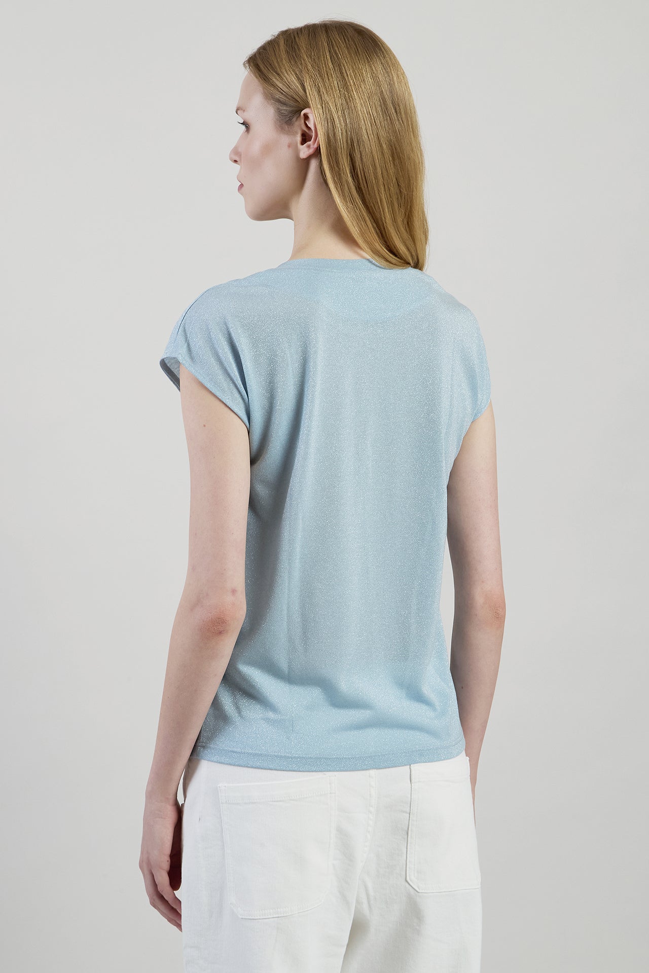 Women's Metallic Jersey Sleeveless Crew Neck T-Shirt alternative