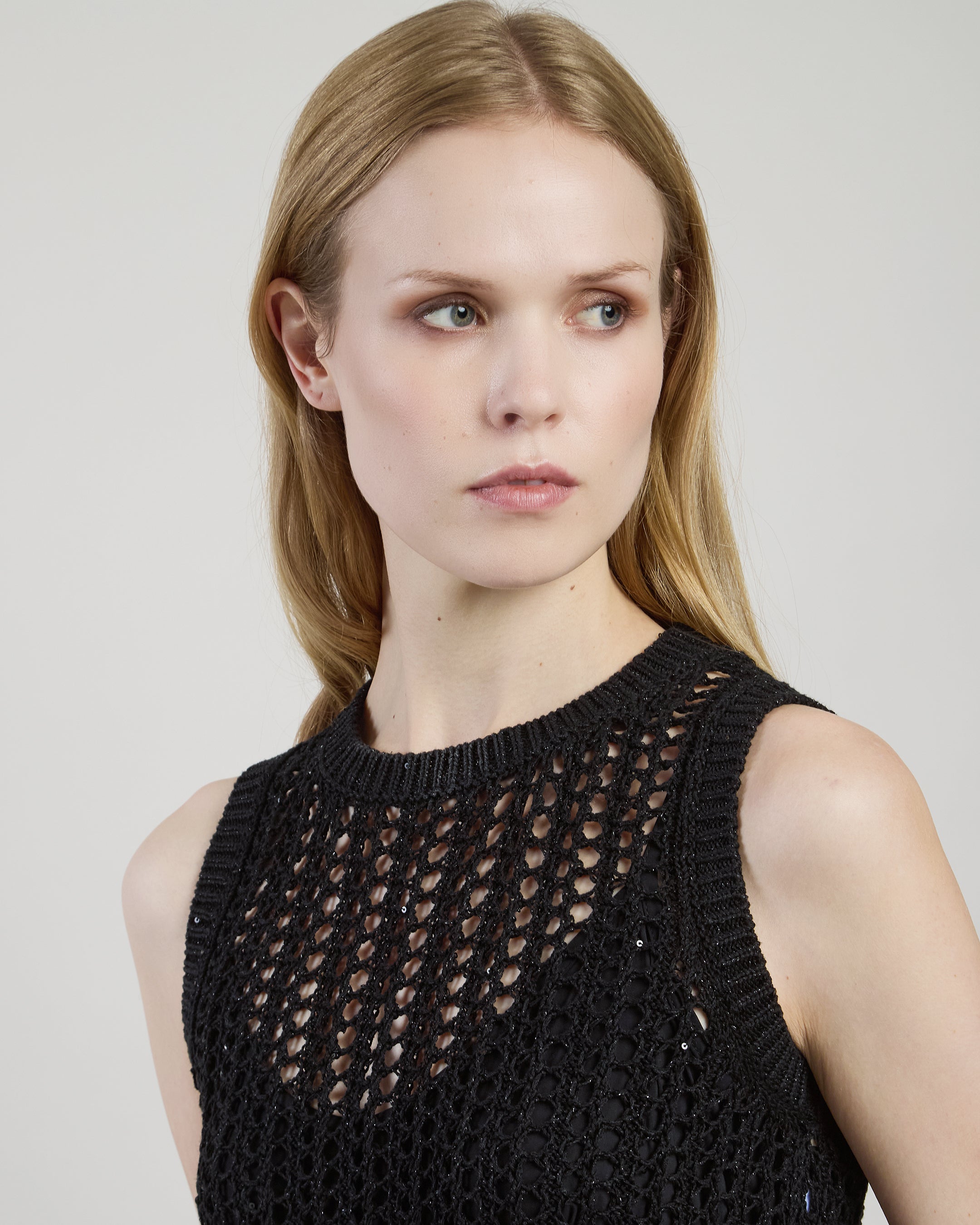 Sleeveless Cotton Linen Knit Dress with Sequins
