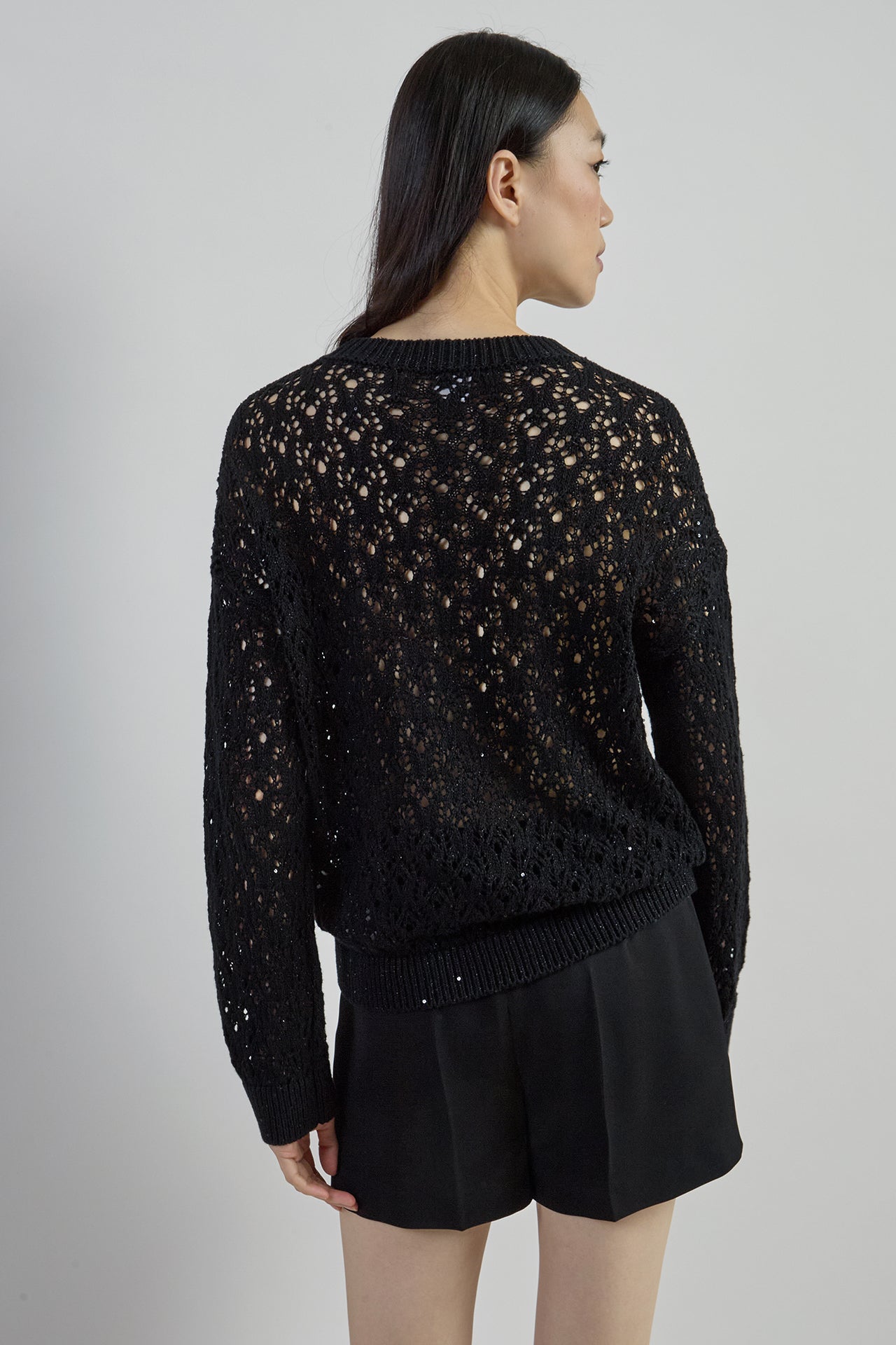 Women's Cotton Linen Crew Neck Sweater with Sequins alternative
