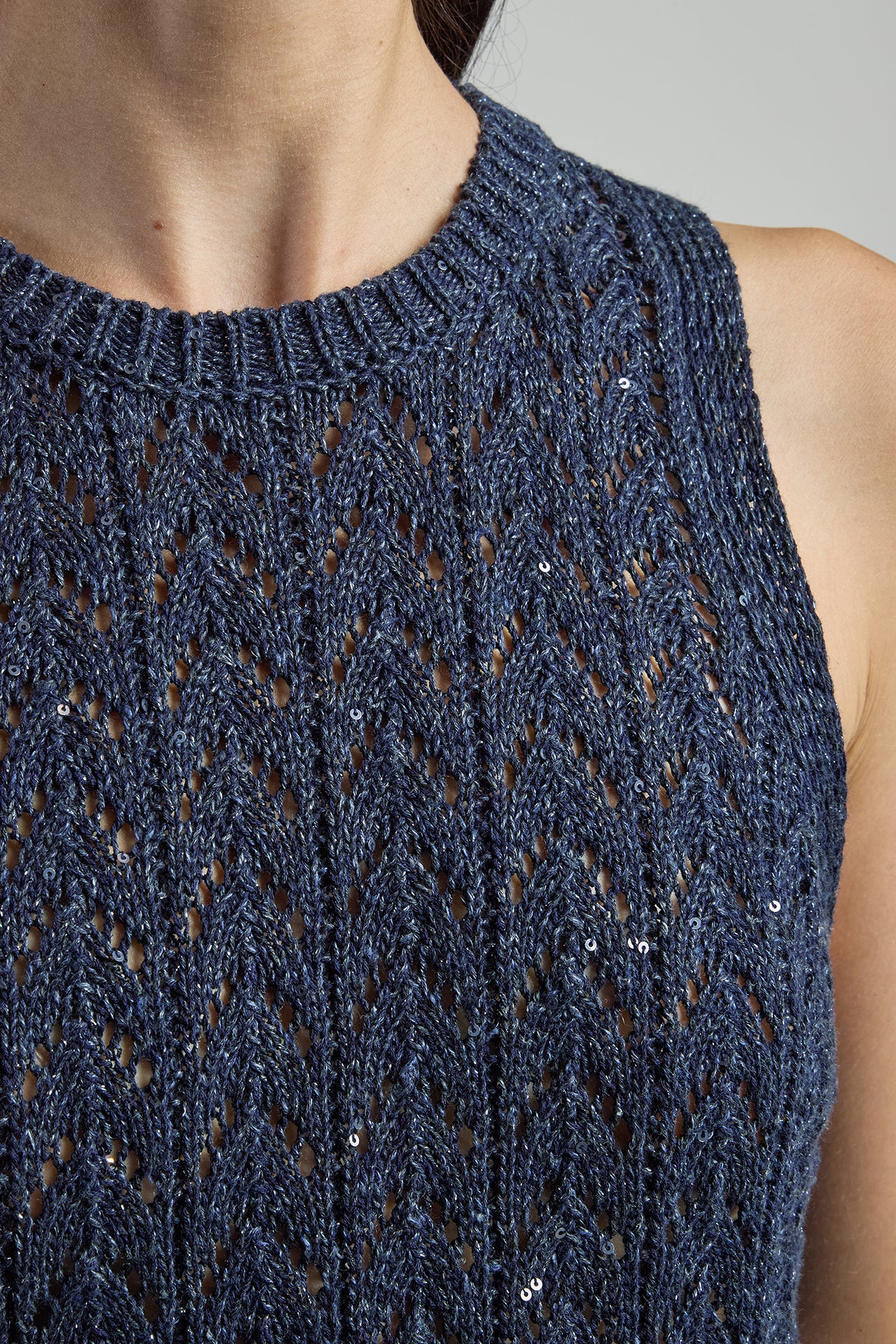 Cotton Linen Sleeveless Sweater with Sequin Details - 3