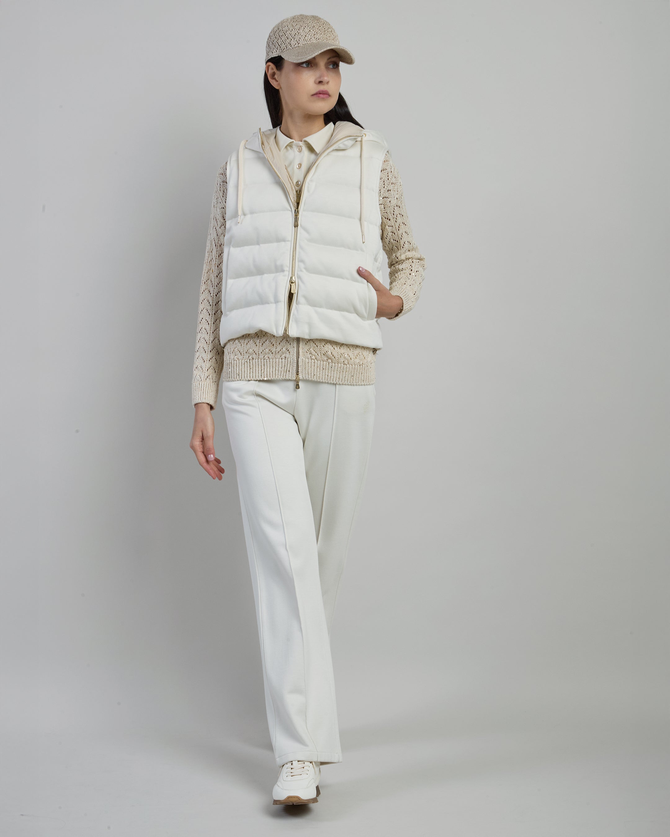 Full Zip Cotton Linen Hooded Sweater with Sequins - 4