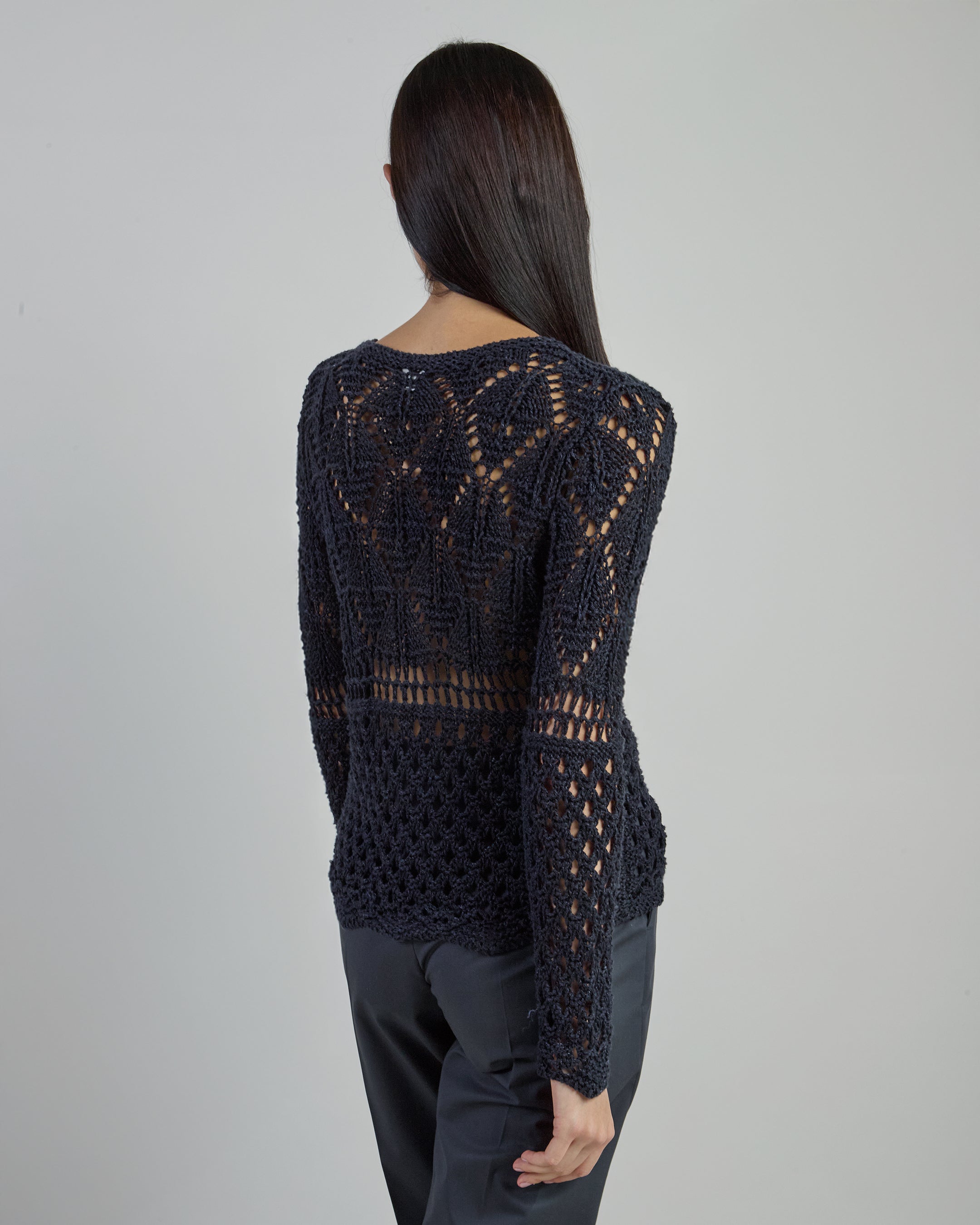 Women's Crew Neck Linen and Silk Micro-Bouclé Sweater alternative