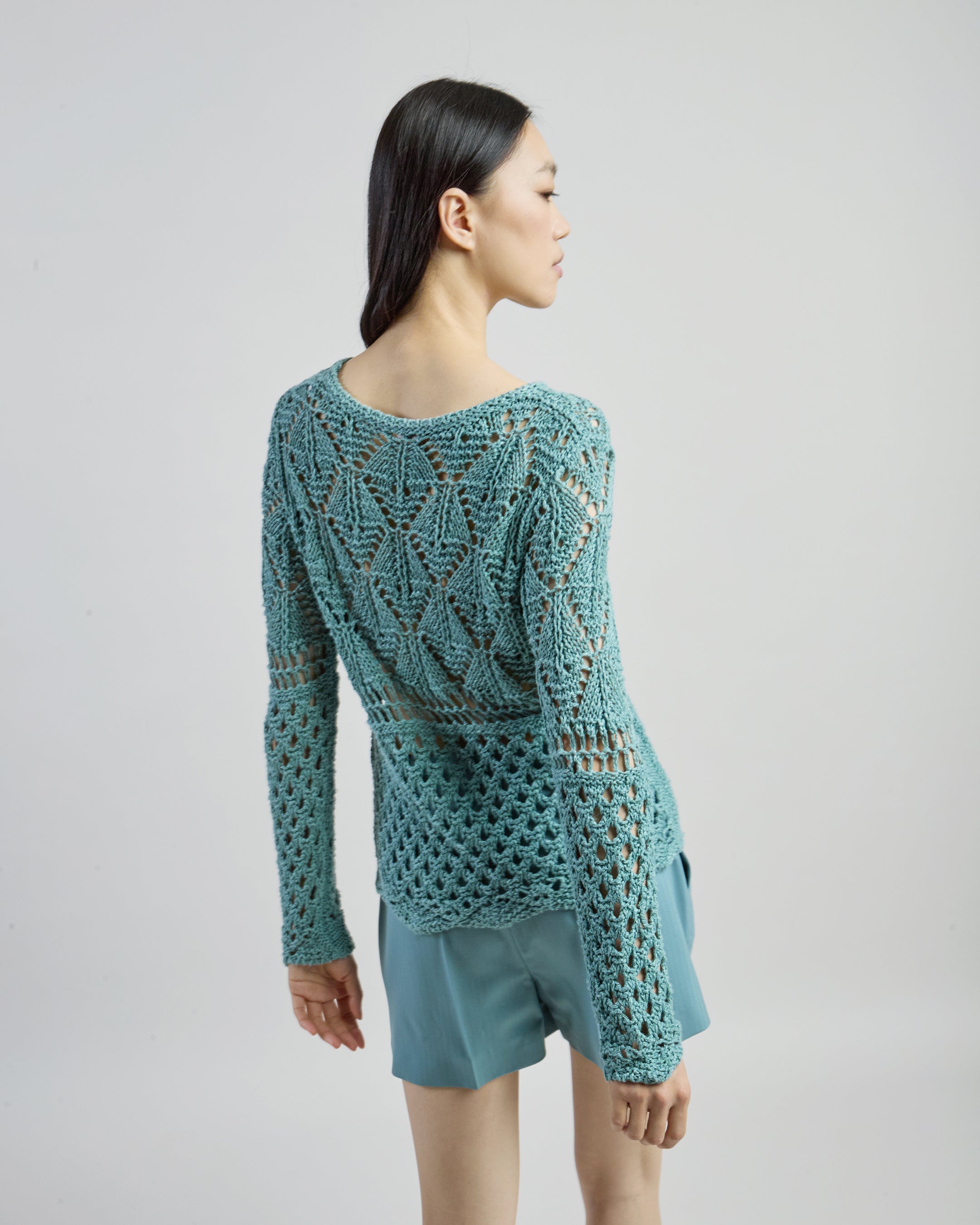 Women's Crew Neck Linen and Silk Micro-Bouclé Sweater - 5