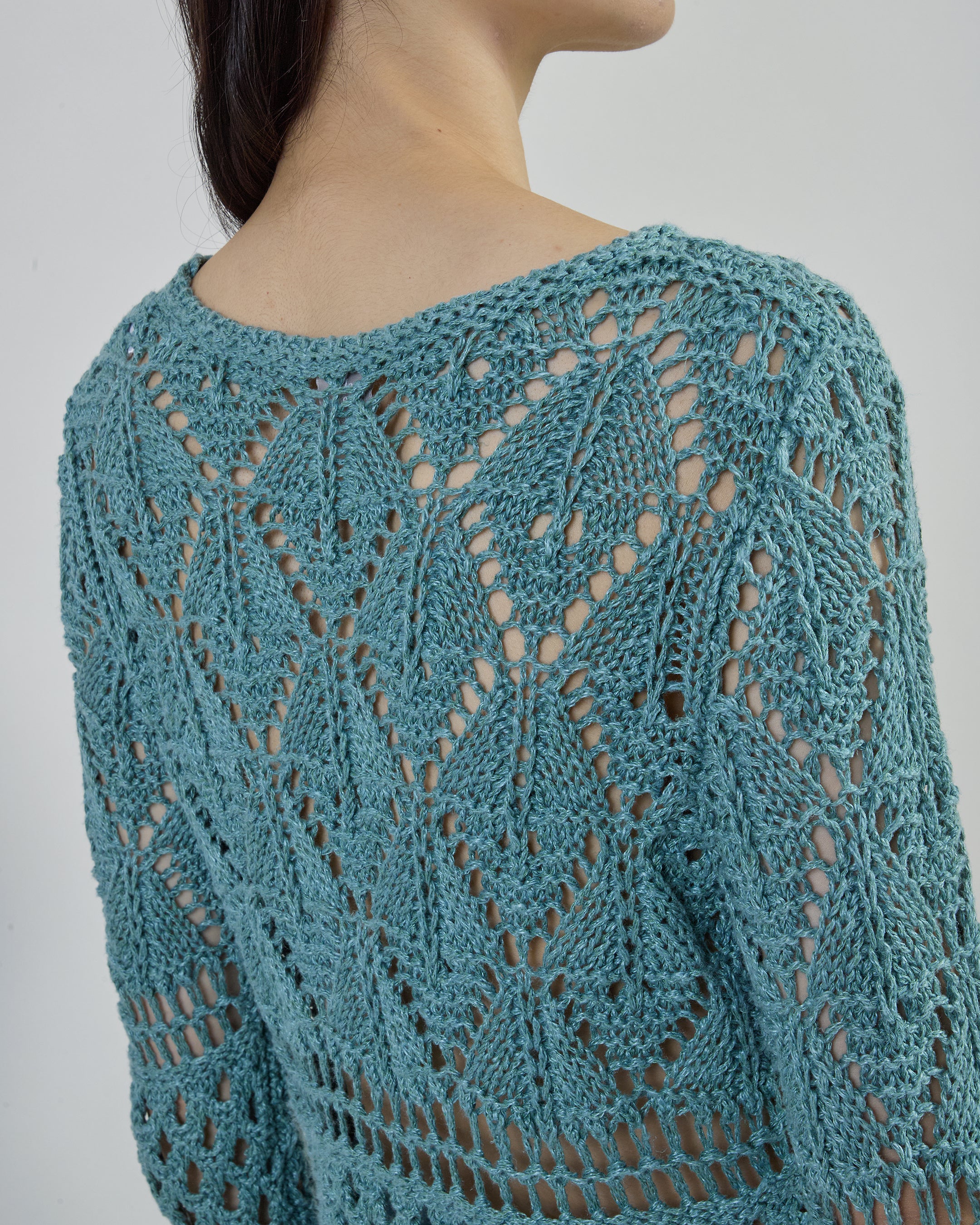 Women's Crew Neck Linen and Silk Micro-Bouclé Sweater - 6