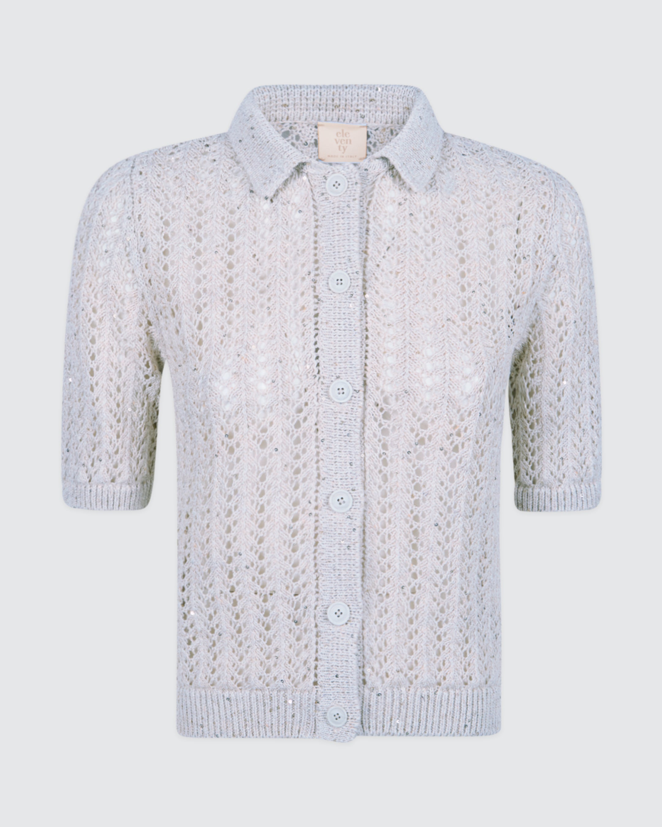 Women's Cotton Linen Knitted Shirt with Sequins - 4