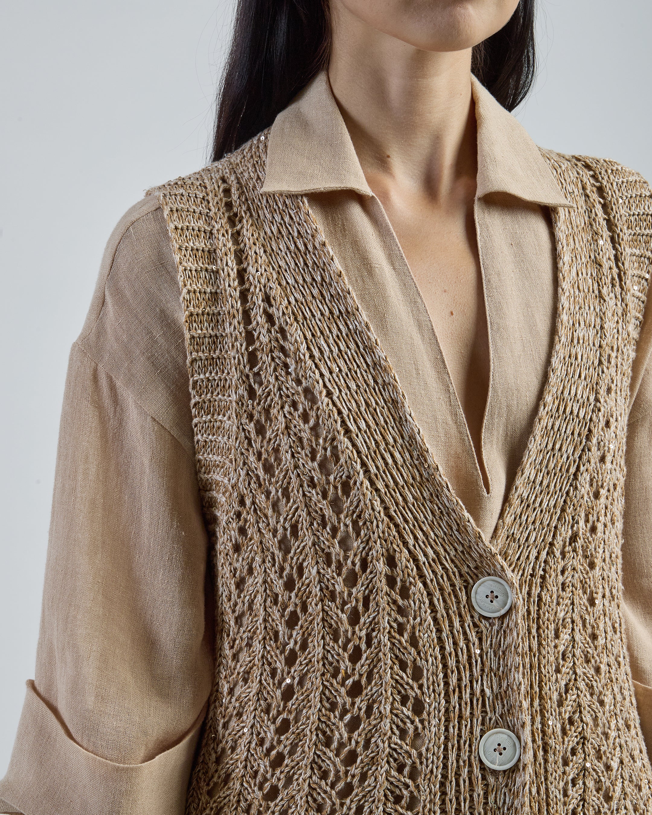 Long Cotton and Linen Cardigan with Sequin Details - 3