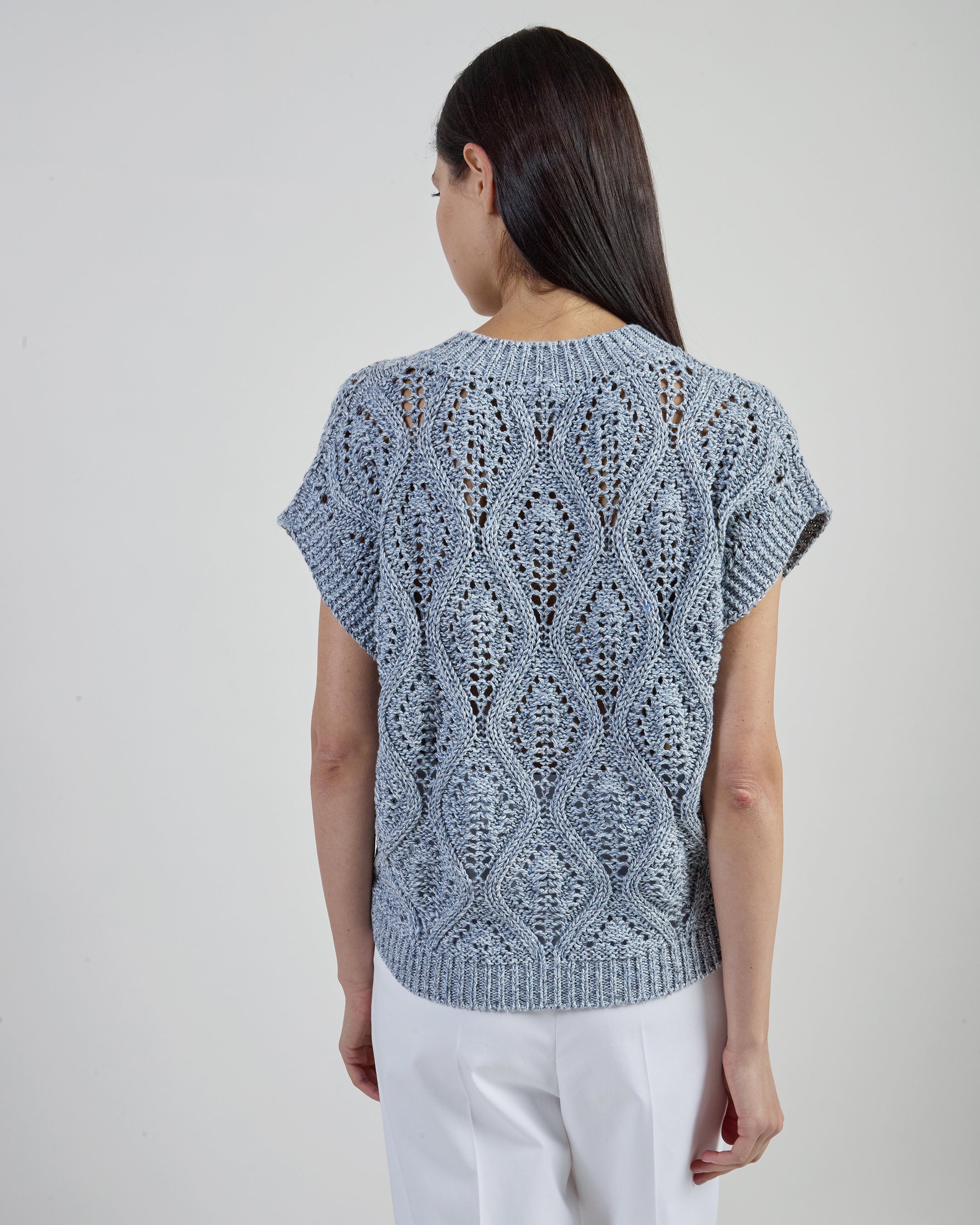 Women's V-Neck Cotton and Linen Sweater with Sequins alternative