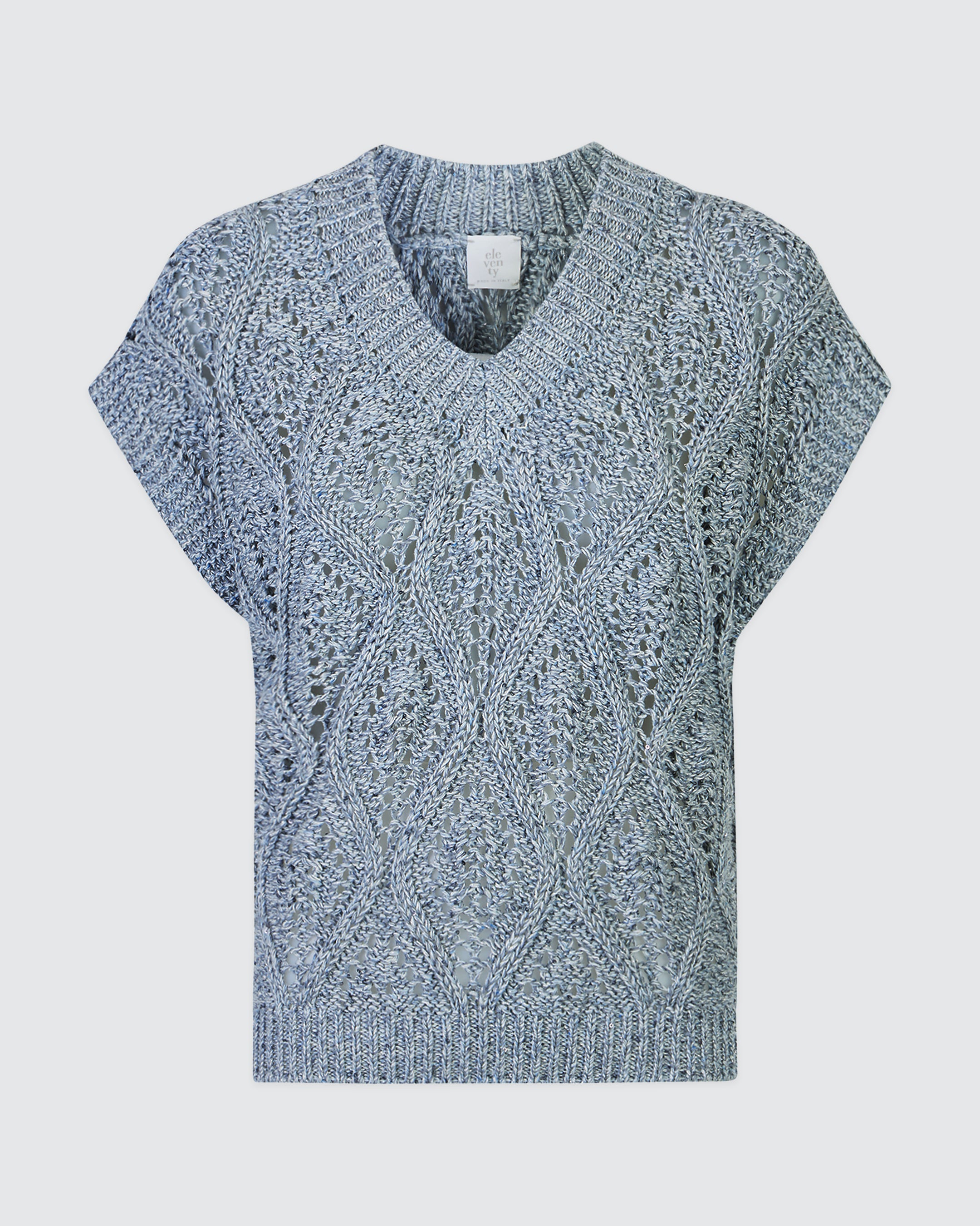 Women's V-Neck Cotton and Linen Sweater with Sequins - 4