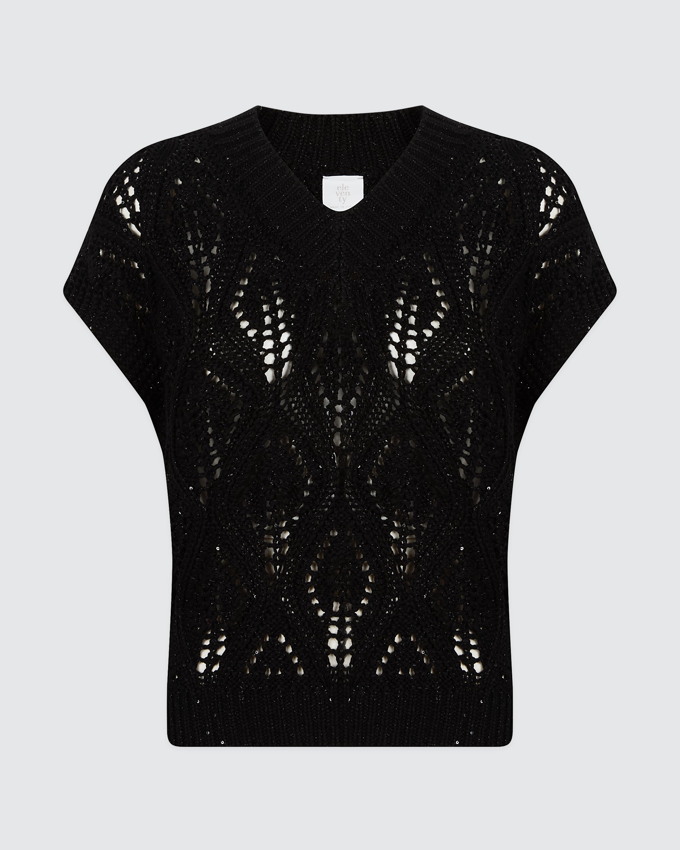 Women's V-Neck Cotton and Linen Sweater with Sequins
