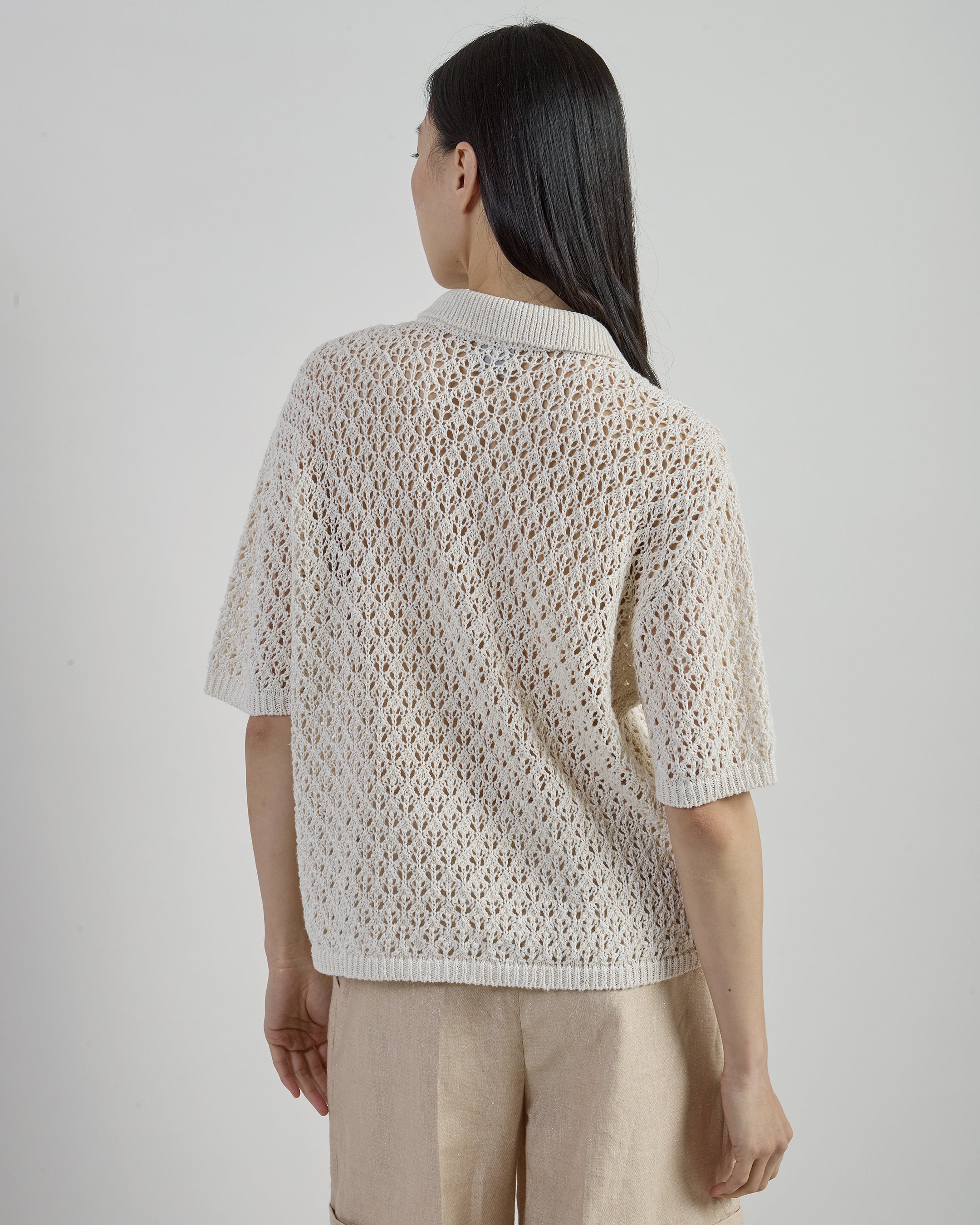 Linen and Silk Knitted Polo Shirt with Exclusive Stitch alternative