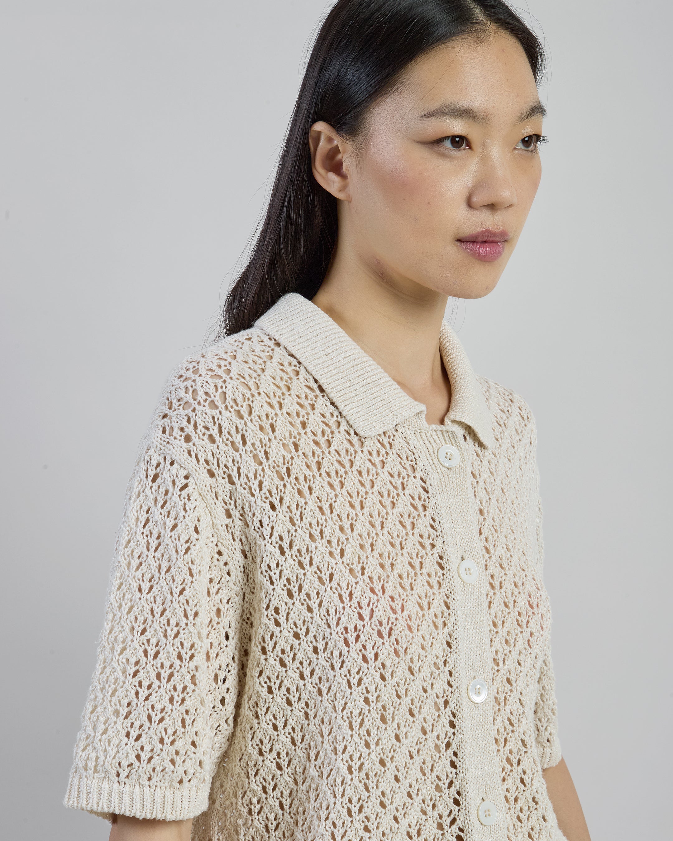 Linen and Silk Knitted Polo Shirt with Exclusive Stitch - 3